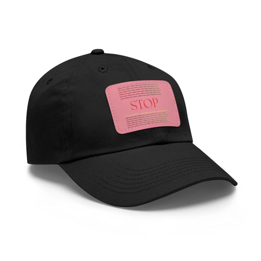 Leather Patch Dad Hat — 'STOP' Embossed Casual Baseball Cap
