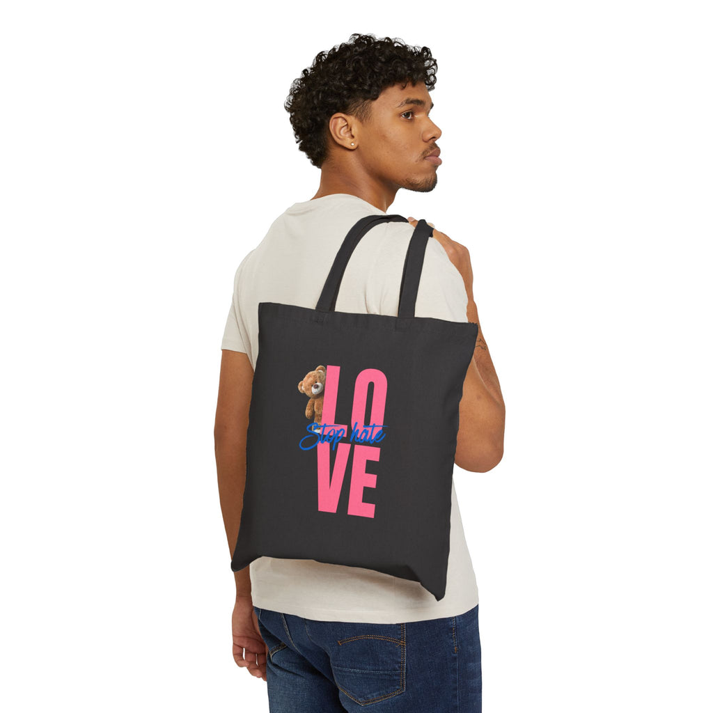 Love Tote Bag — Pink "LOVE" Design with Teddy & "Stop Hatin'" Script
