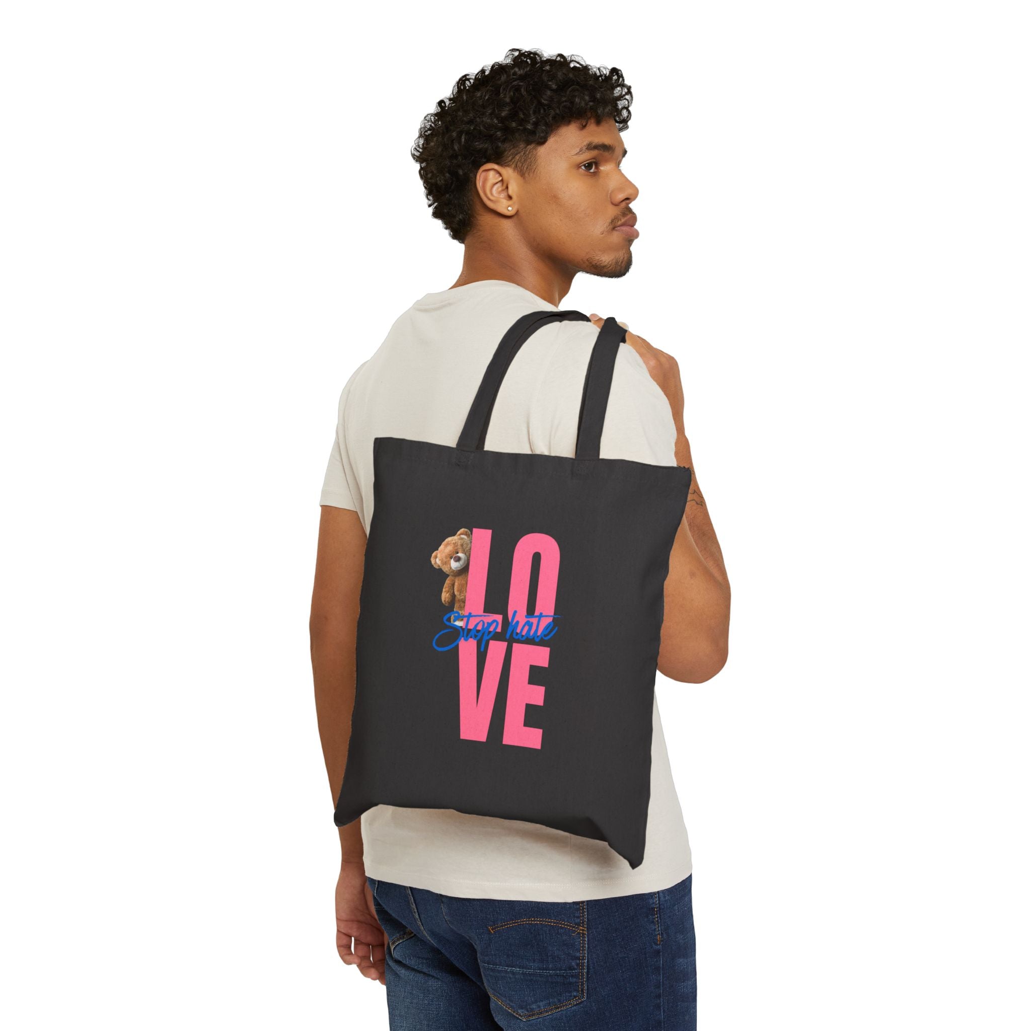 Love Tote Bag — Pink "LOVE" Design with Teddy & "Stop Hatin'" Script