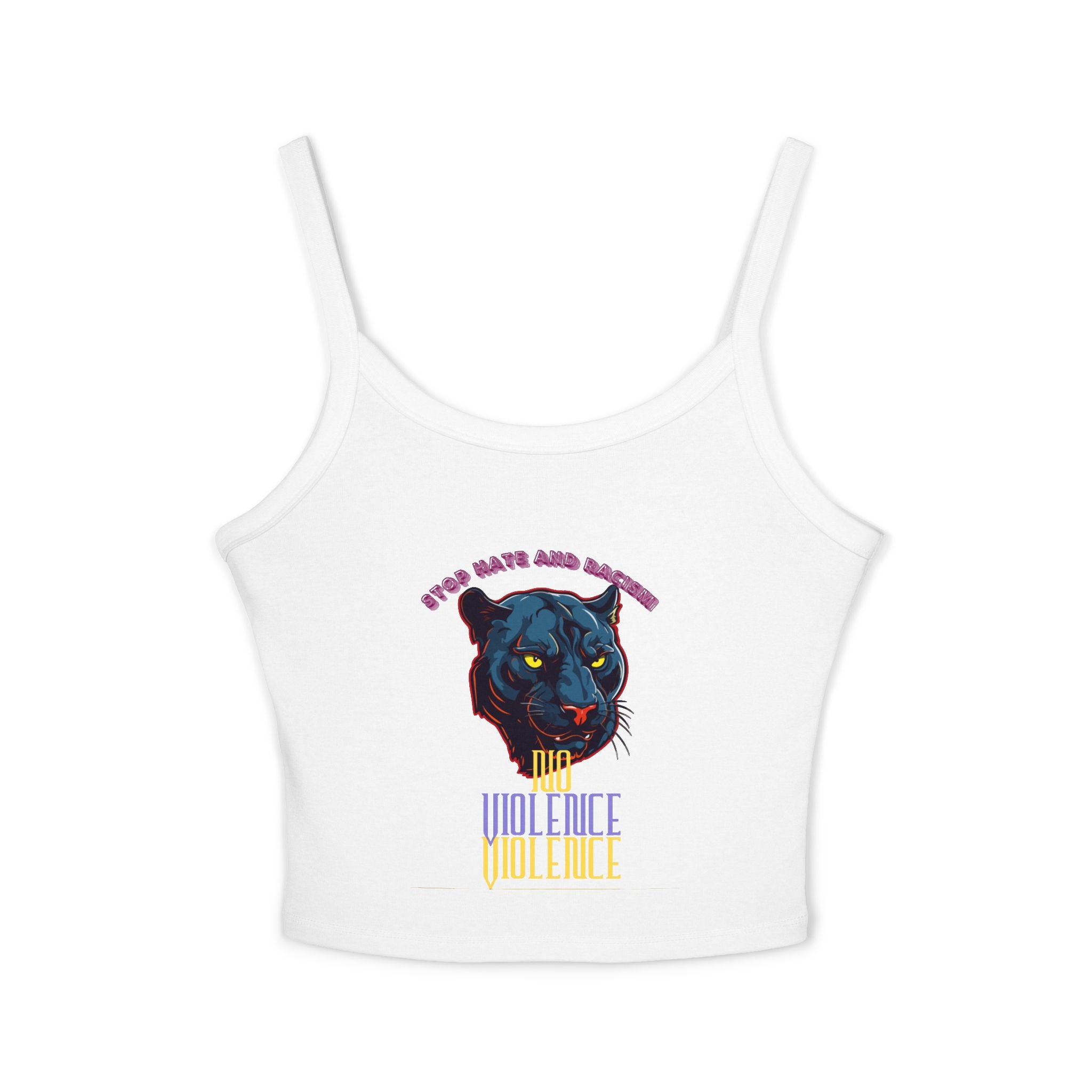 Panther Graphic Crop Tank — "No Violence, No Violence" Women's Spaghetti Strap Tank