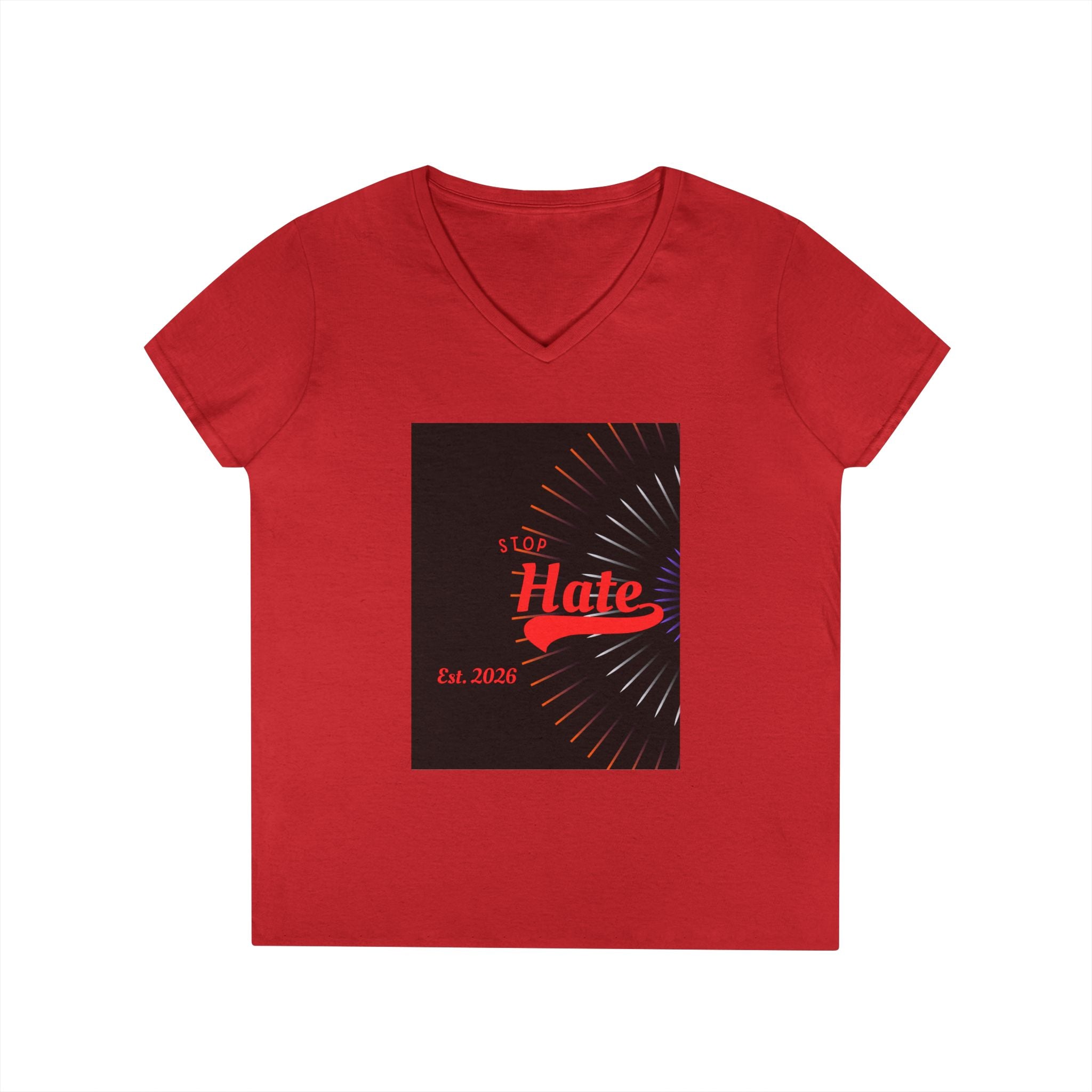 Ladies' V-Neck T-Shirt — Retro "Hate" Graphic Tee (Established 2023)