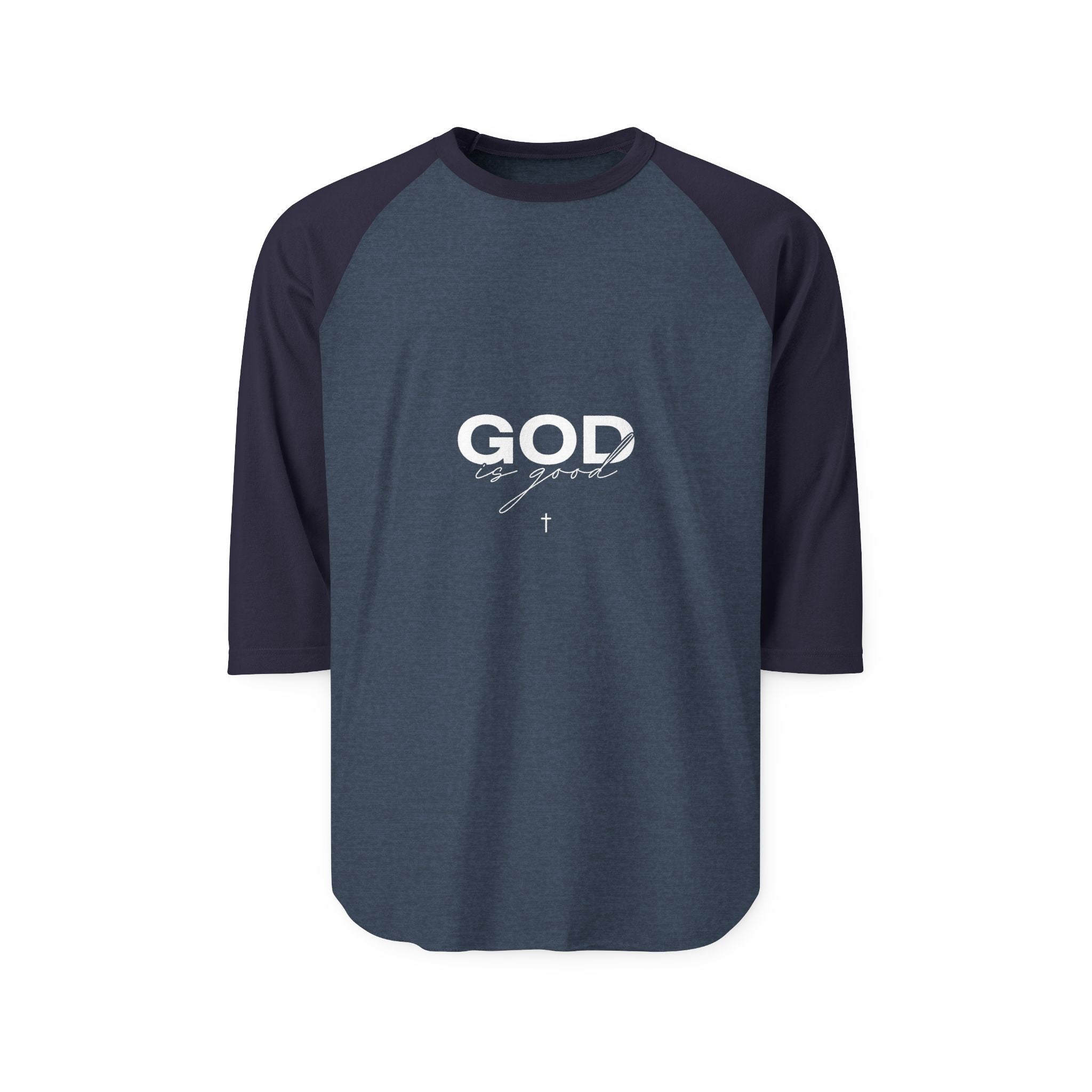 God Is Greater Raglan Baseball Tee — Faith Inspirational 3/4 Sleeve Shirt
