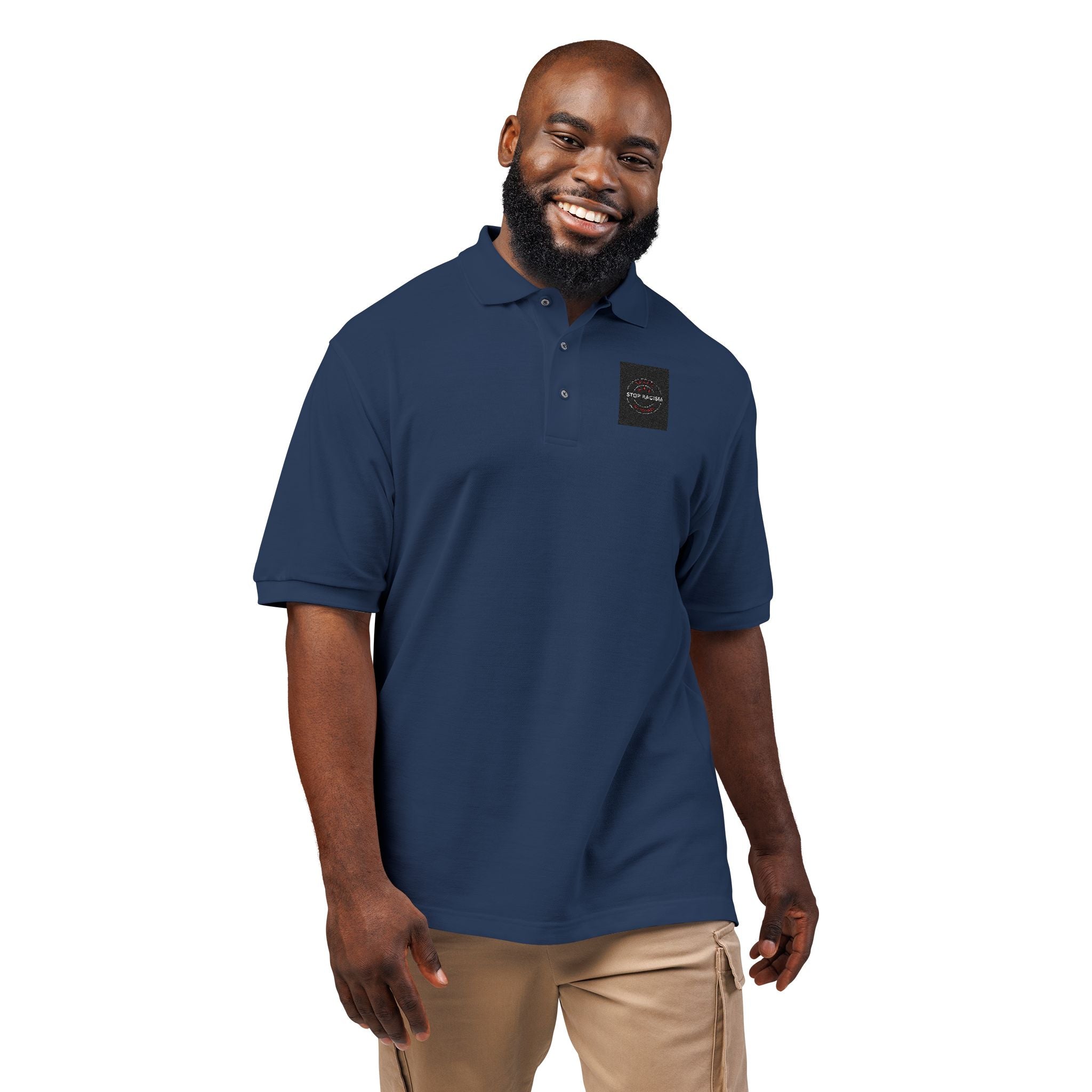 Embroidered 'Just Breathe' White Polo Shirt