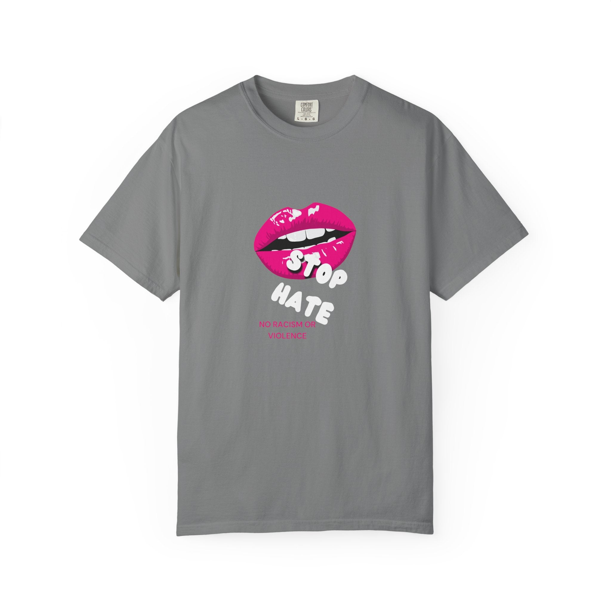 T-Shirt — Pink Lip 'Stop' Graphic Tee (No Racism or Violence)