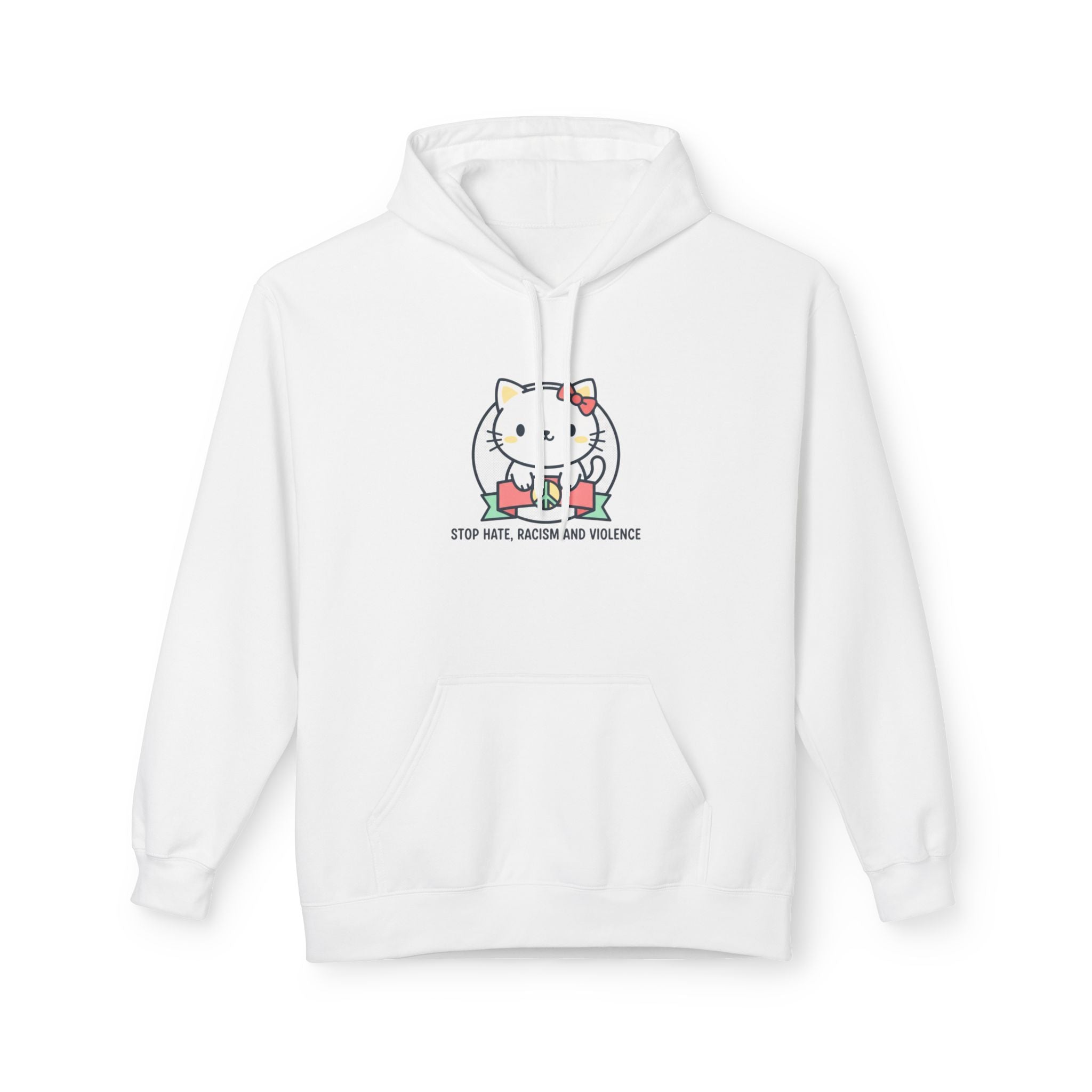Stop Hate, Racism and Violence Cat Hoodie — Cute Anti-Racism Graphic Hoodie