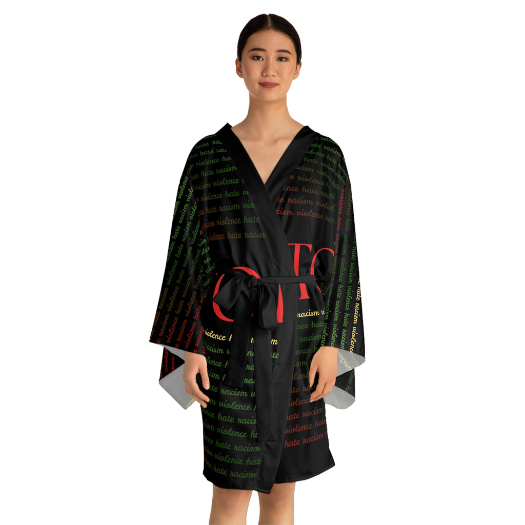 Stop Pattern Kimono Robe — Anti-Violence Statement Long Sleeve Robe
