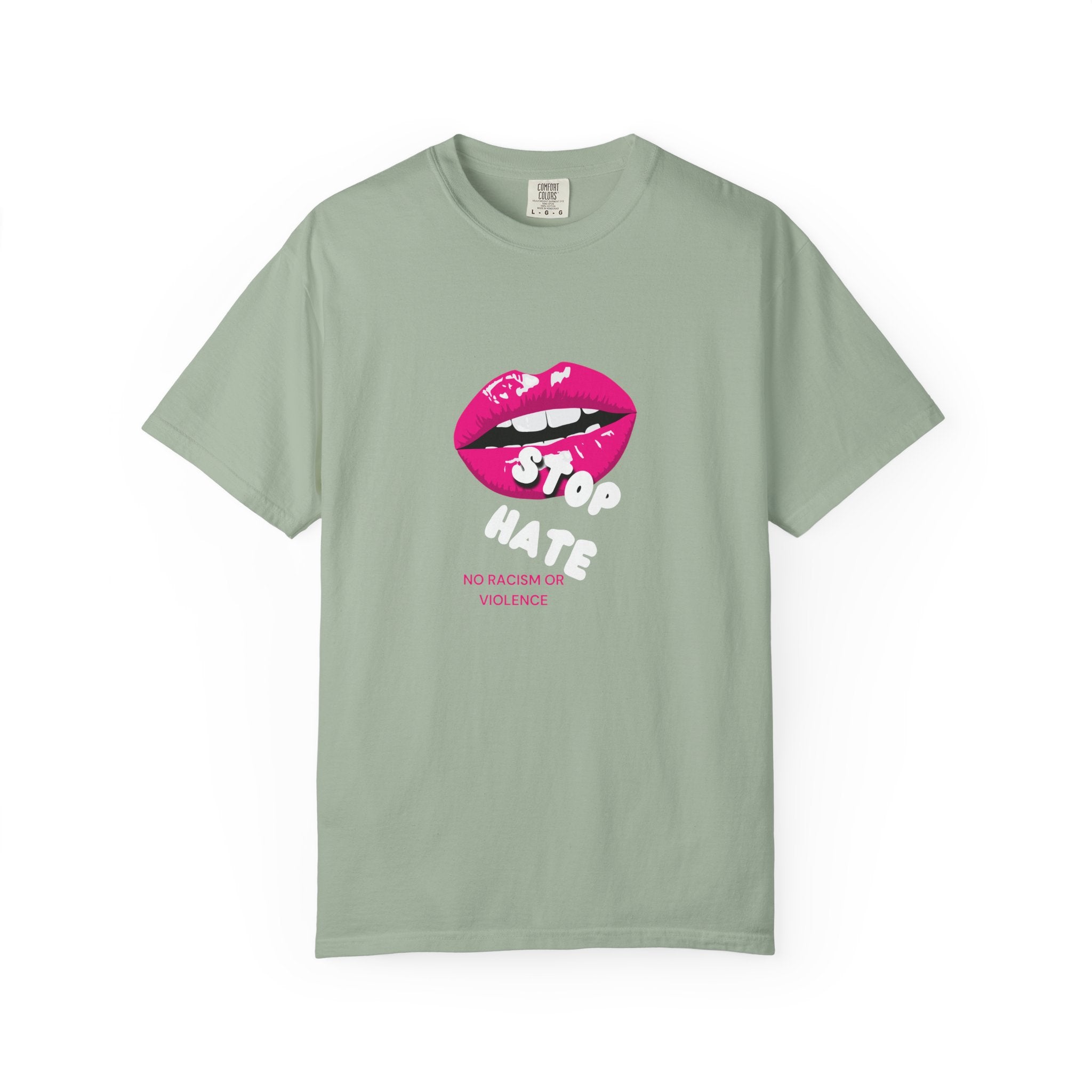 T-Shirt — Pink Lip 'Stop' Graphic Tee (No Racism or Violence)