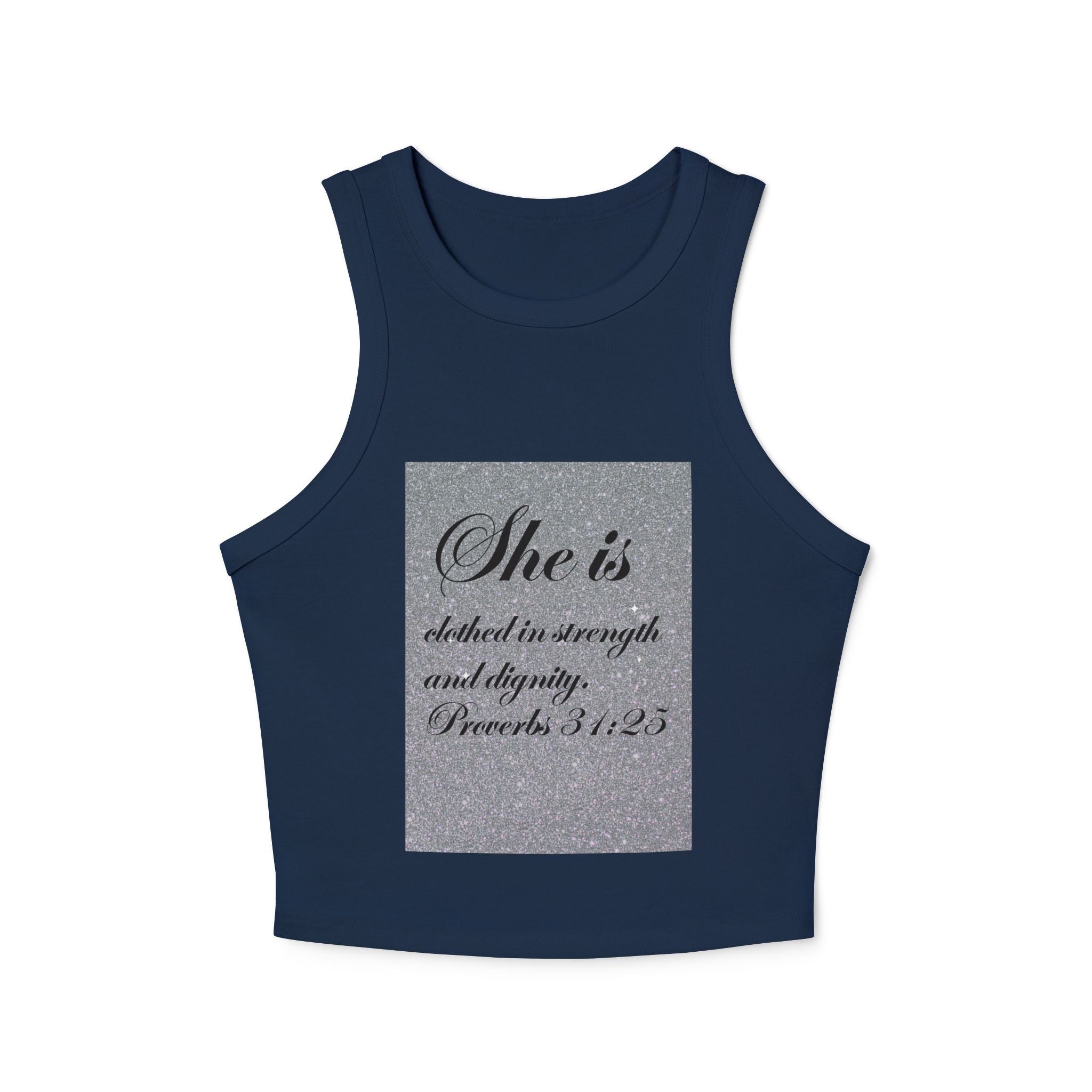 Proverbs 31:25 'She Is Clothed in Strength' Women's Ribbed Racer Tank
