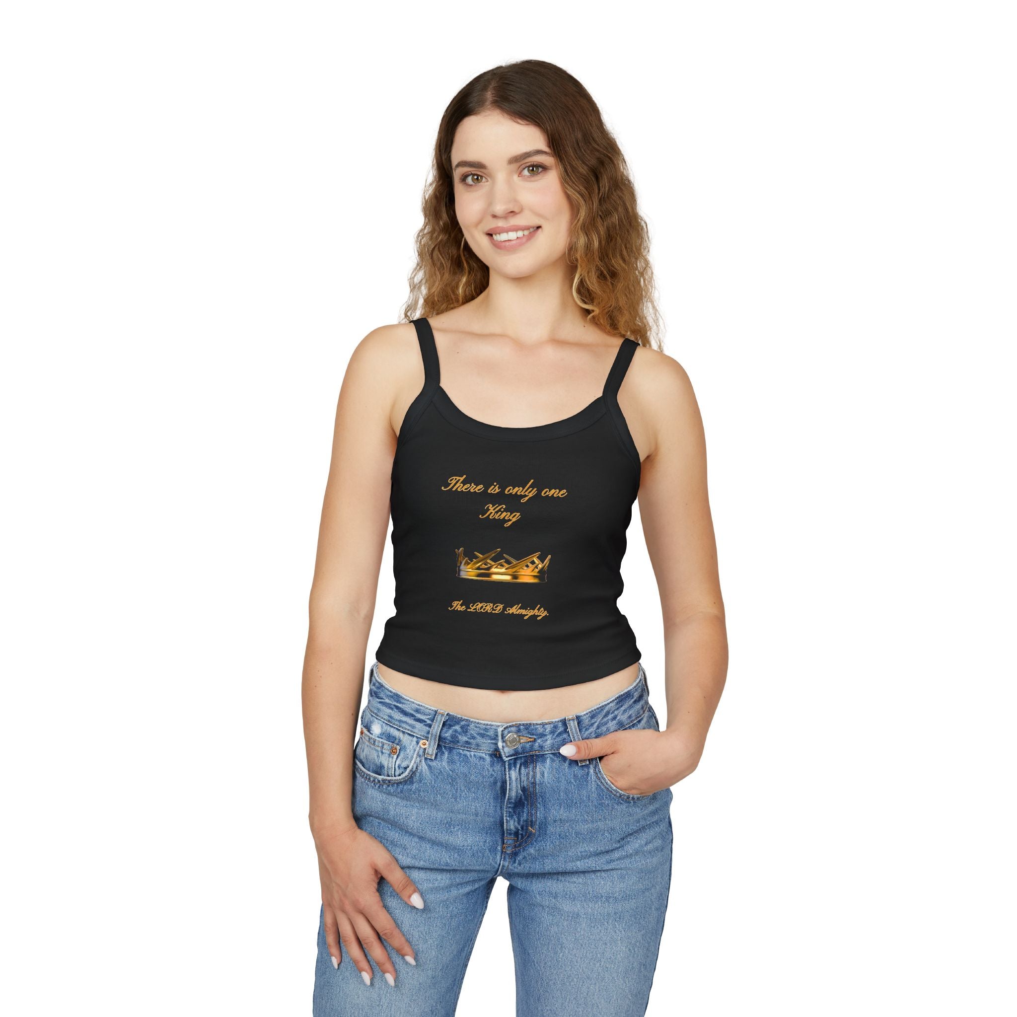Women's Crop Tank Top - 'There is only one King' Gold Crown Spiritual Faith Graphic