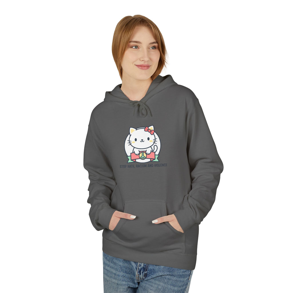 Stop Hate, Racism and Violence Cat Hoodie — Cute Anti-Racism Graphic Hoodie