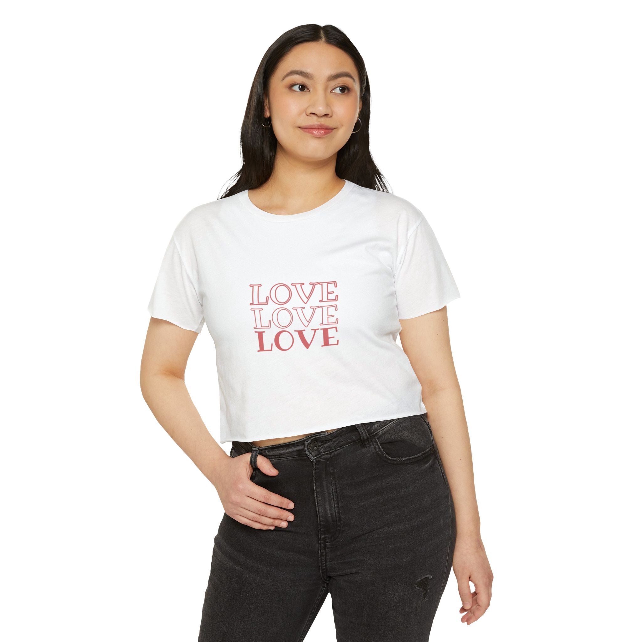 Crop Top — 'LOVE LOVE LOVE' Retro Script Festival Crop Top