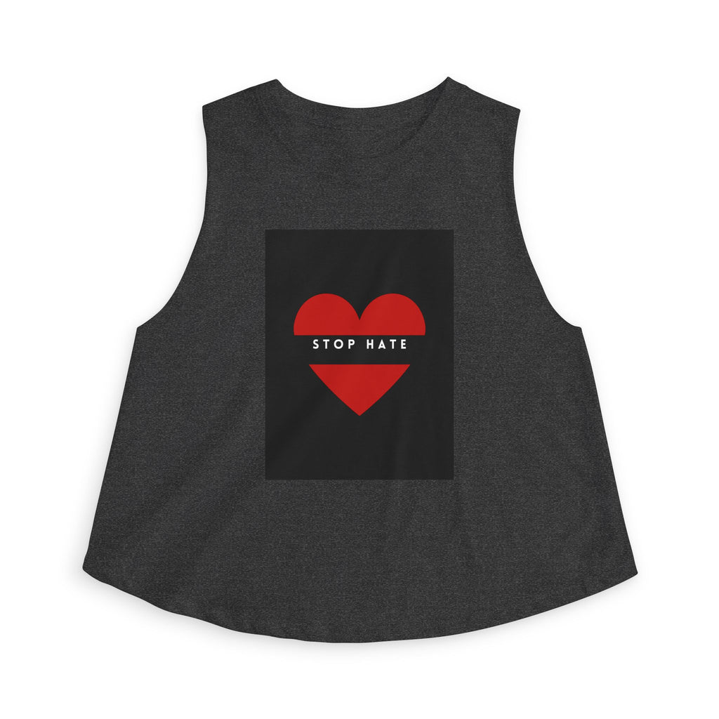 Stop Hate Red Heart Women's Crop Top – Activist Message Tank for Pride & Awareness
