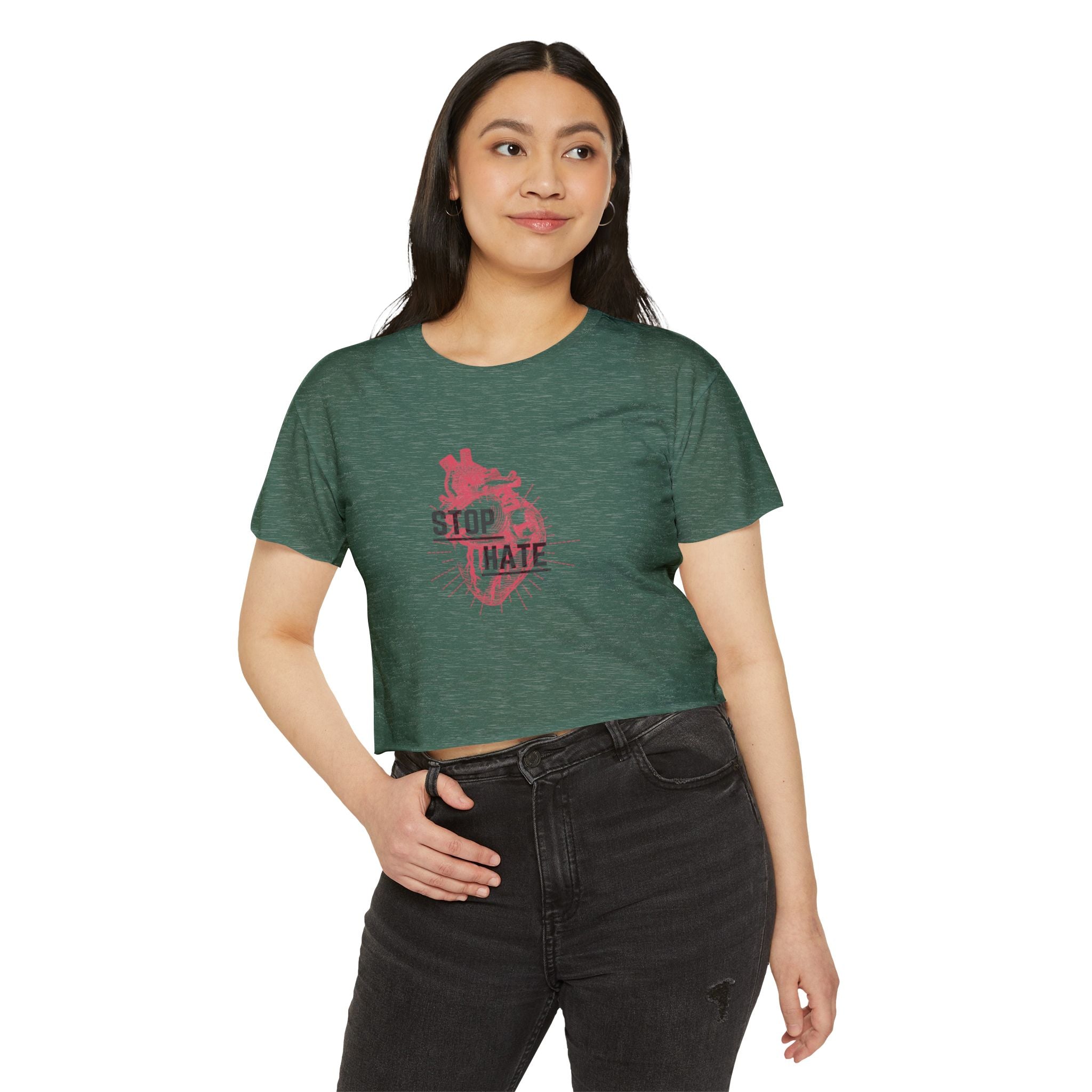 Stop Hate Heart Crop Top — Women's Festival Graphic Tee
