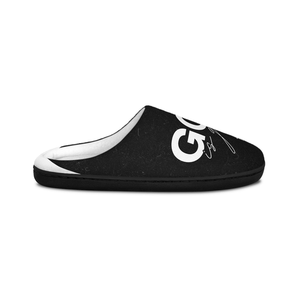Women's Indoor Slippers — 'God is Good' Cozy Black Slip-On