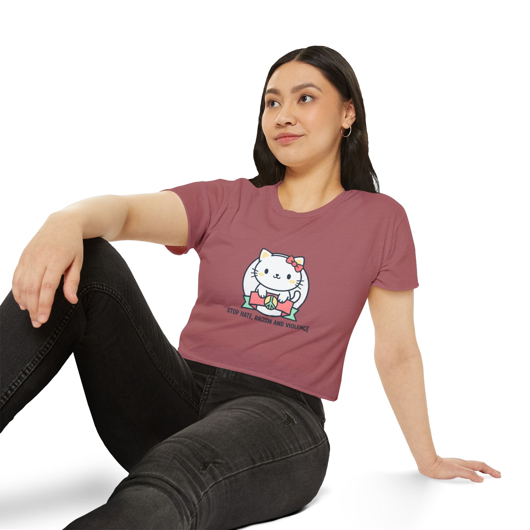 Cute Cat Crop Top — "Stop Hate, Racism and Violence" Festival Tee