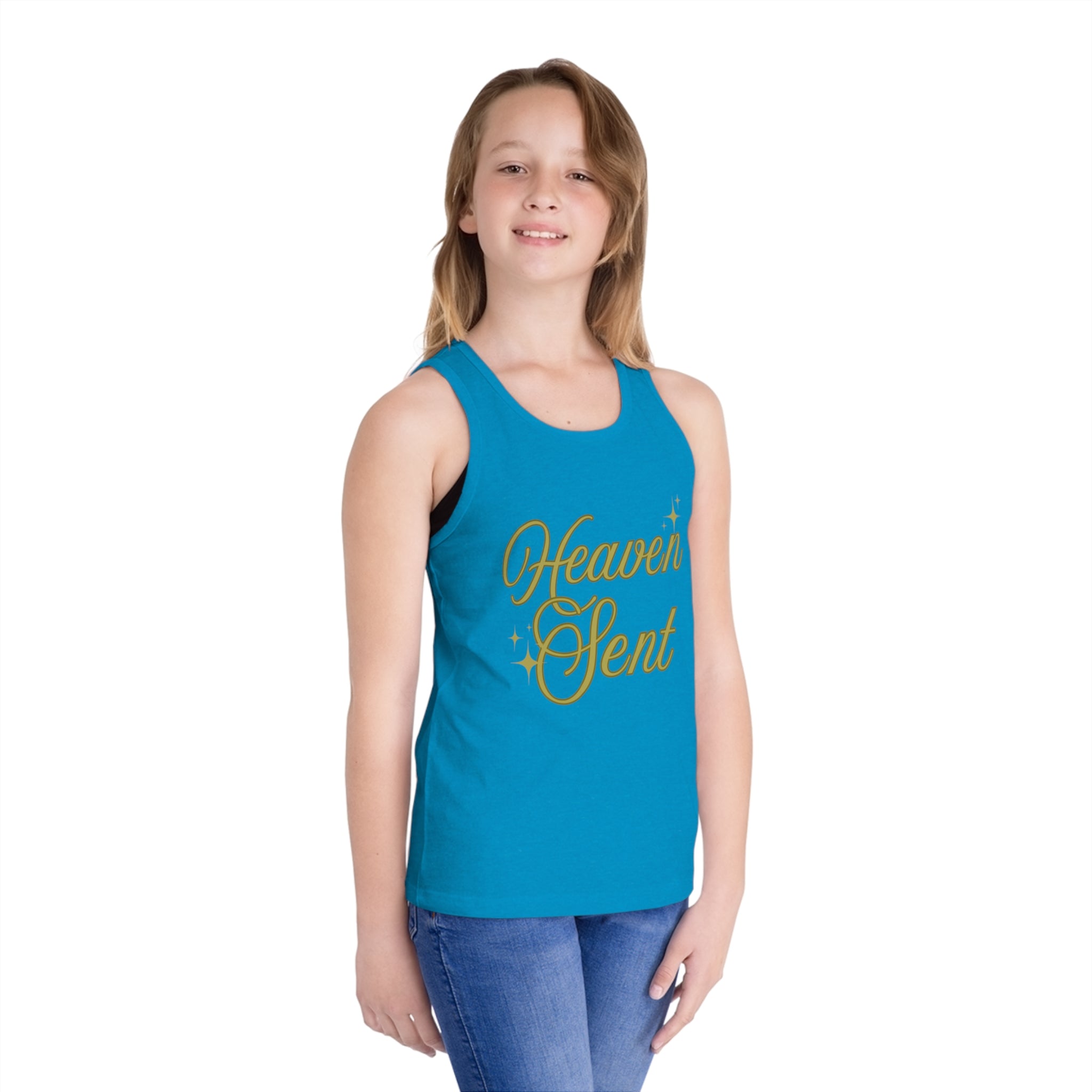 Kid Tank Top - "Heaven Sent" Gold Script Kids Jersey Tank