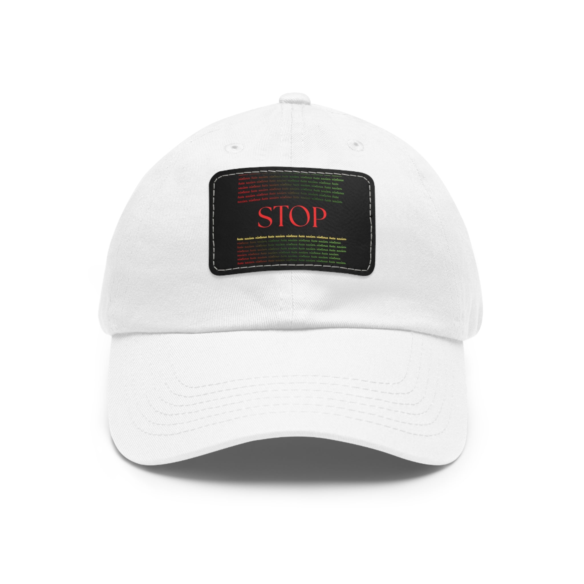 Leather Patch Dad Hat — 'STOP' Embossed Casual Baseball Cap