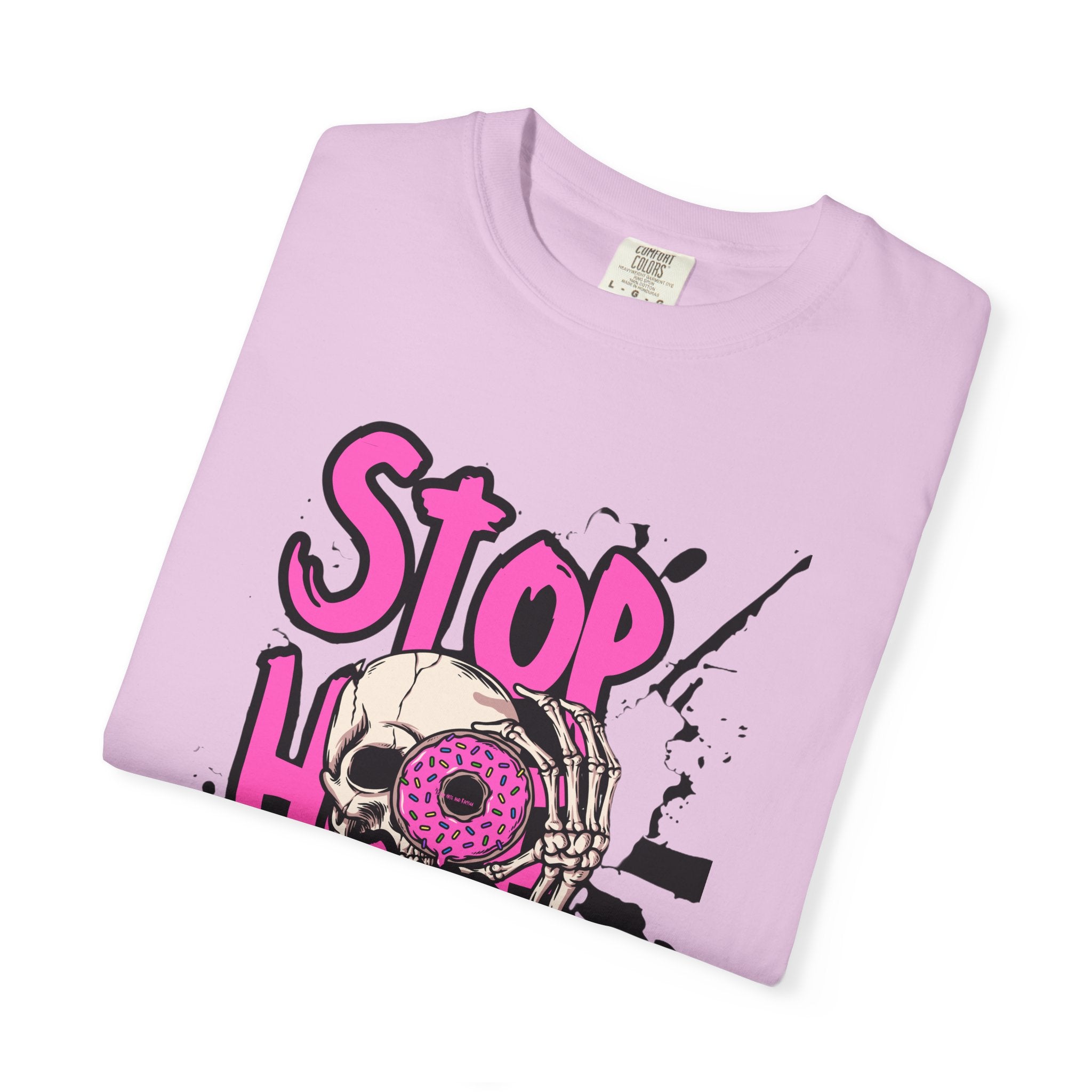 Stop H8 and Racism Graphic Tee — Anti-Racism Skull Donut Protest T-Shirt