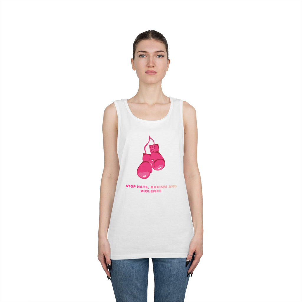 Pink Boxing Gloves Tank Top – “Stop Hate, Racism and Violence” Graphic Tank