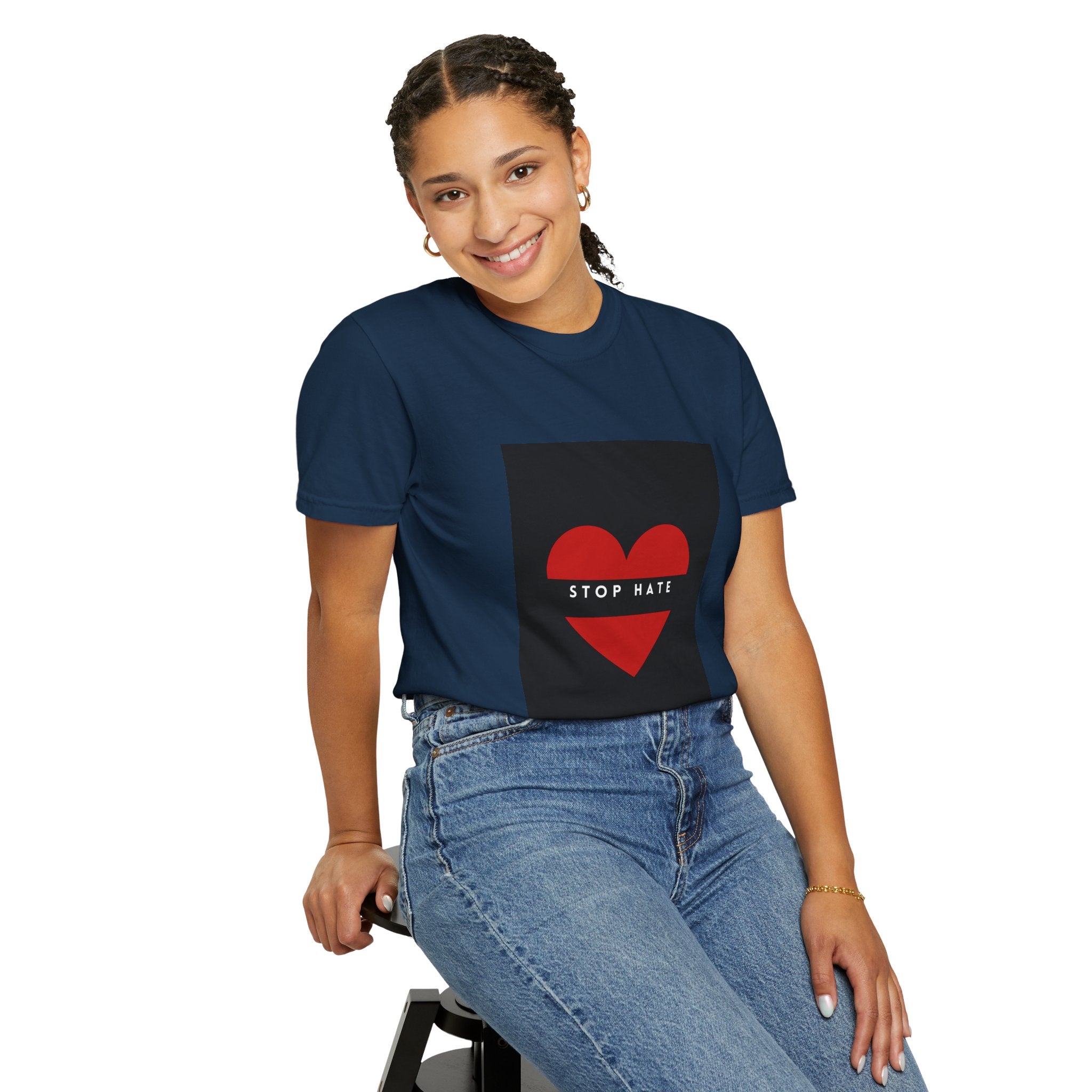 Stop Hate Heart T-Shirt — Red Heart Graphic Tee for Anti-Hate Awareness