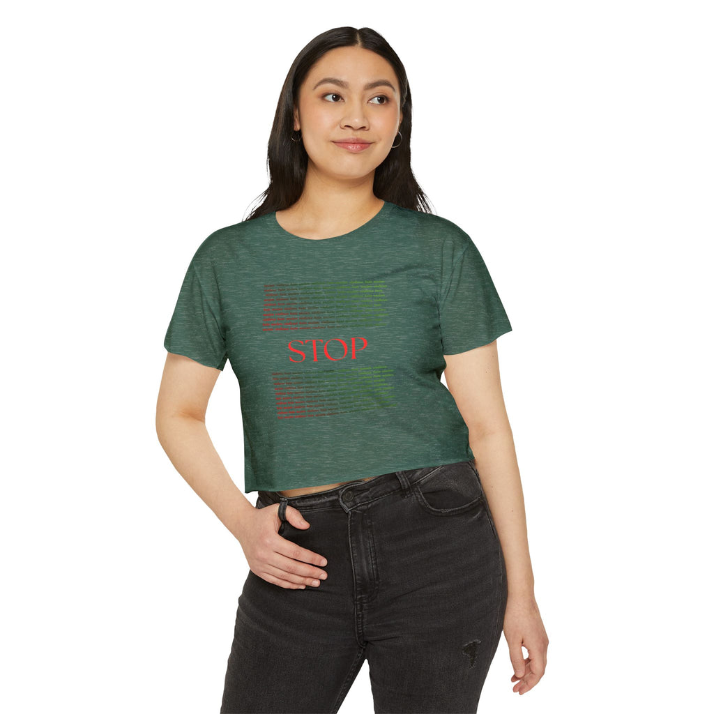 STOP Graphic Crop Top — Women's Festival Statement Tee