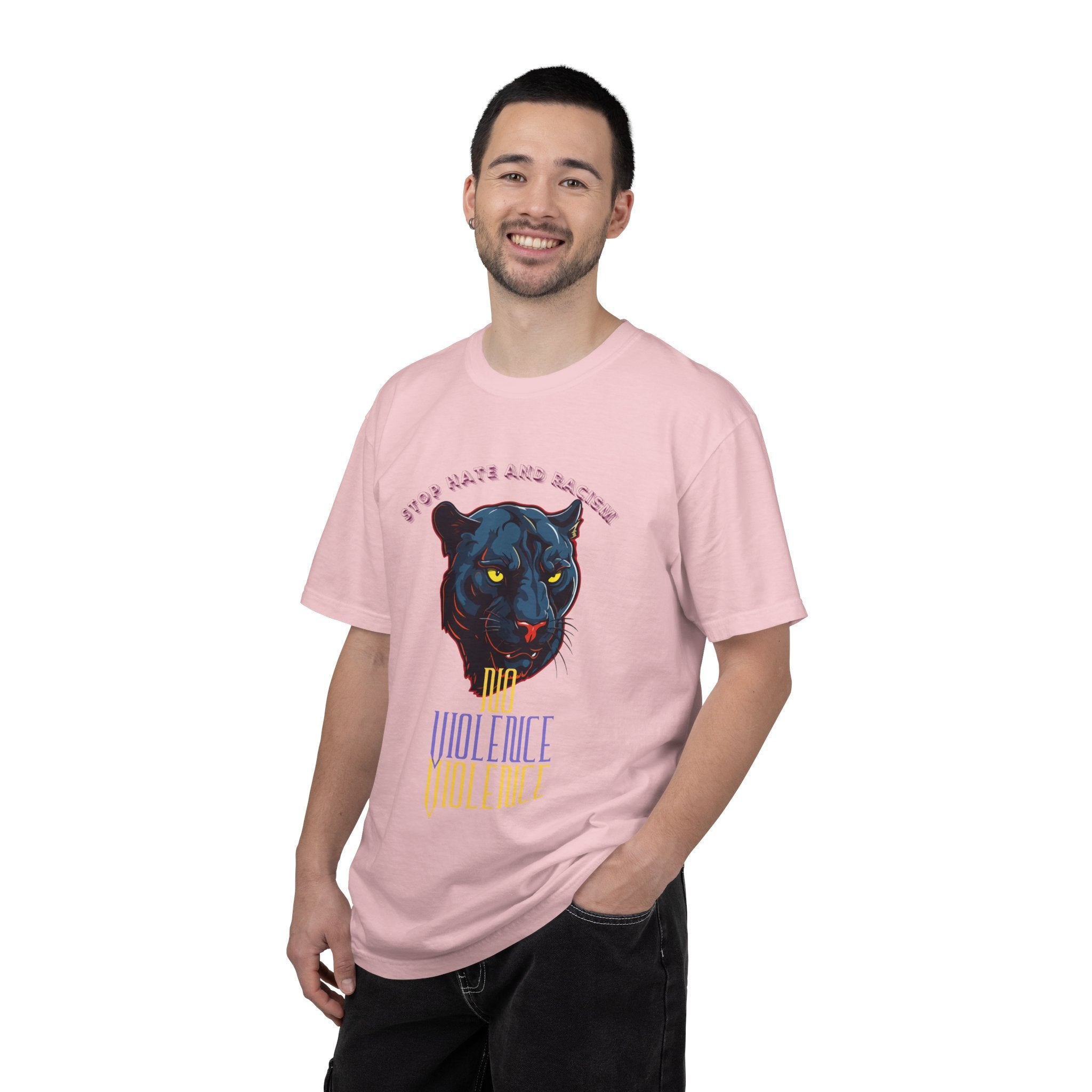 No Violence Panther T-Shirt — Graphic Animal Tee with 'No Violence' Text
