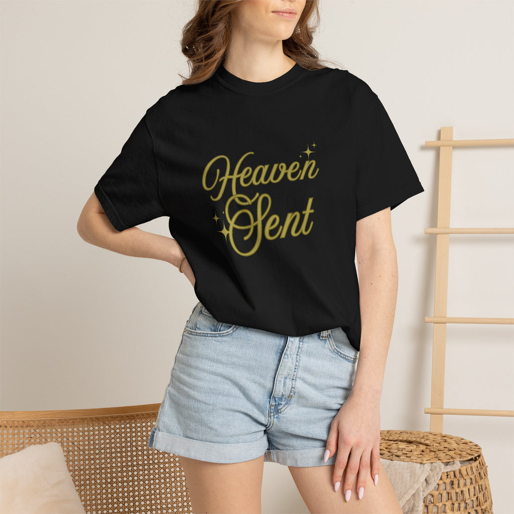 Heaven Sent Graphic Tee – Script Text Logo Cotton T-Shirt