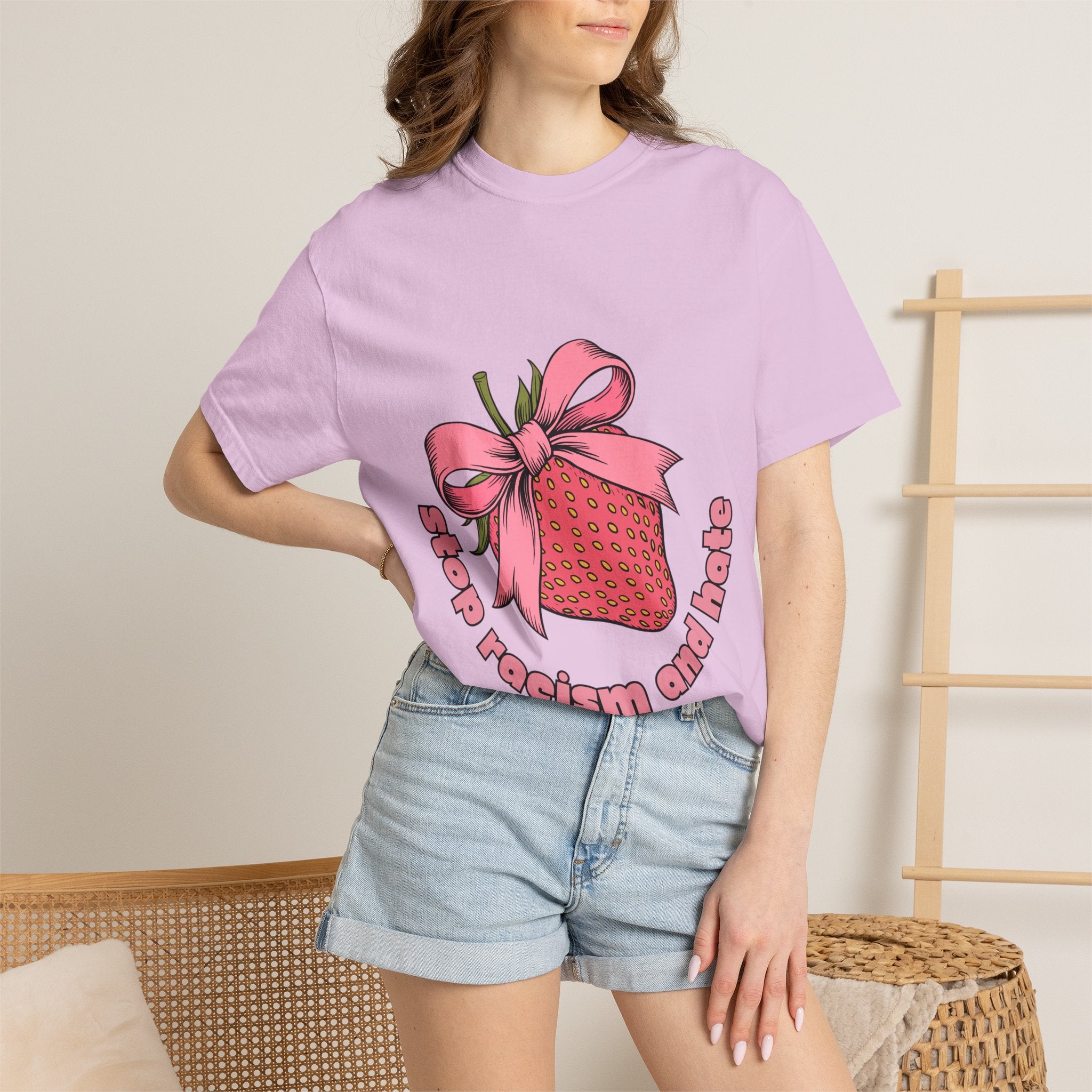 Stop Racism and Hate T-Shirt — Pink Strawberry Gift Graphic Tee