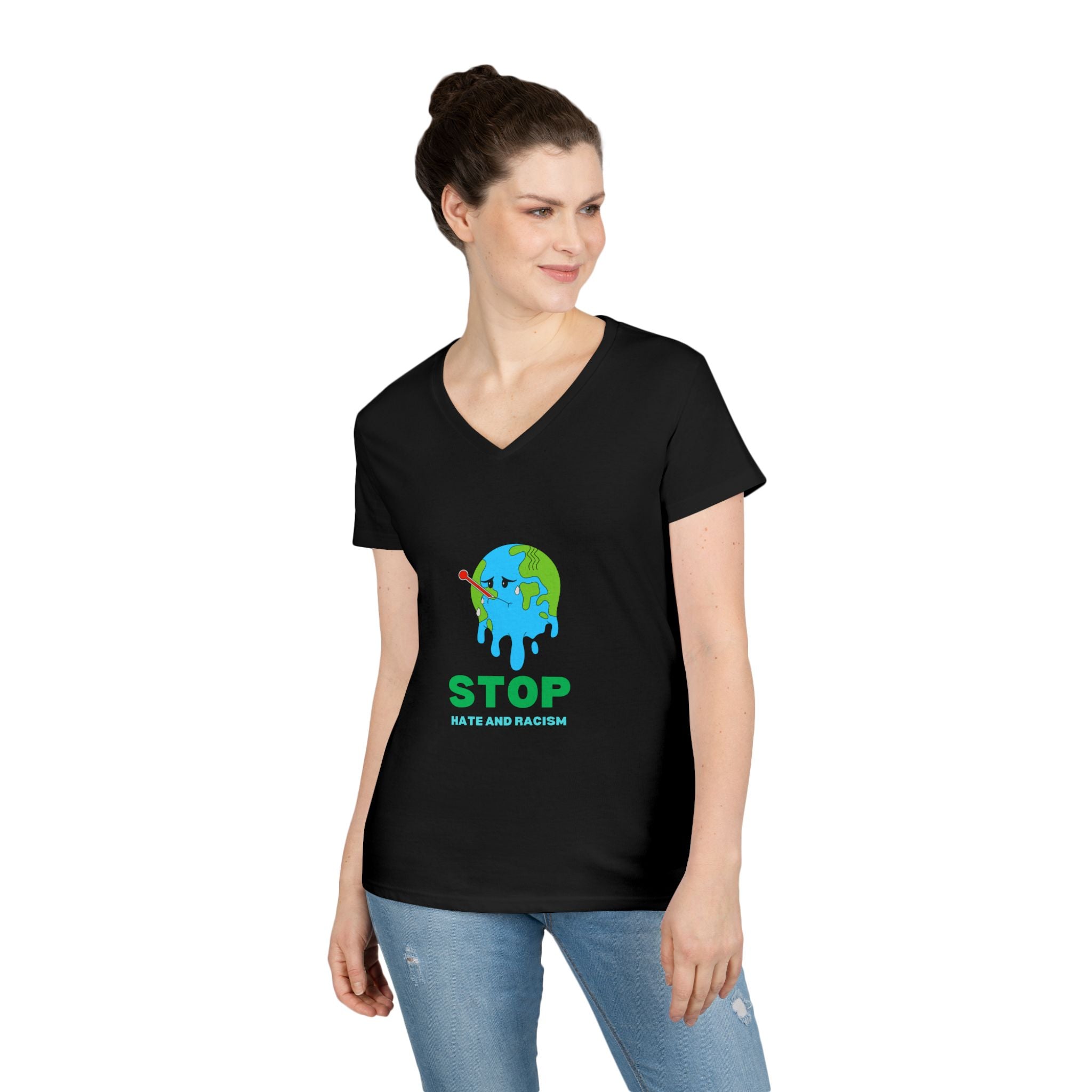 Stop Hate and Racism Eco V-Neck T-Shirt