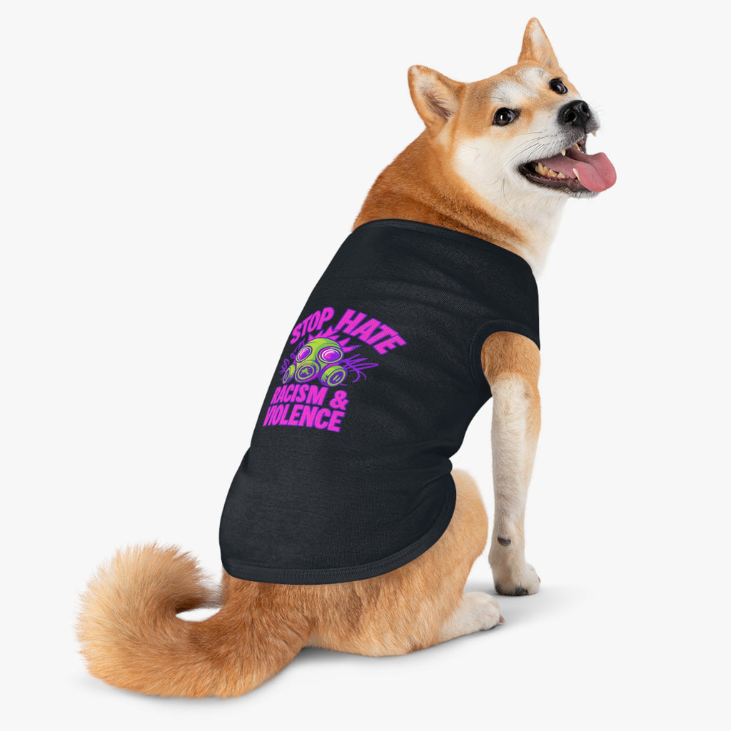 Pet Tank Top — "Stop Hate: Racism & Violence" Neon Gas Mask Anti-Racism Tee for Dogs