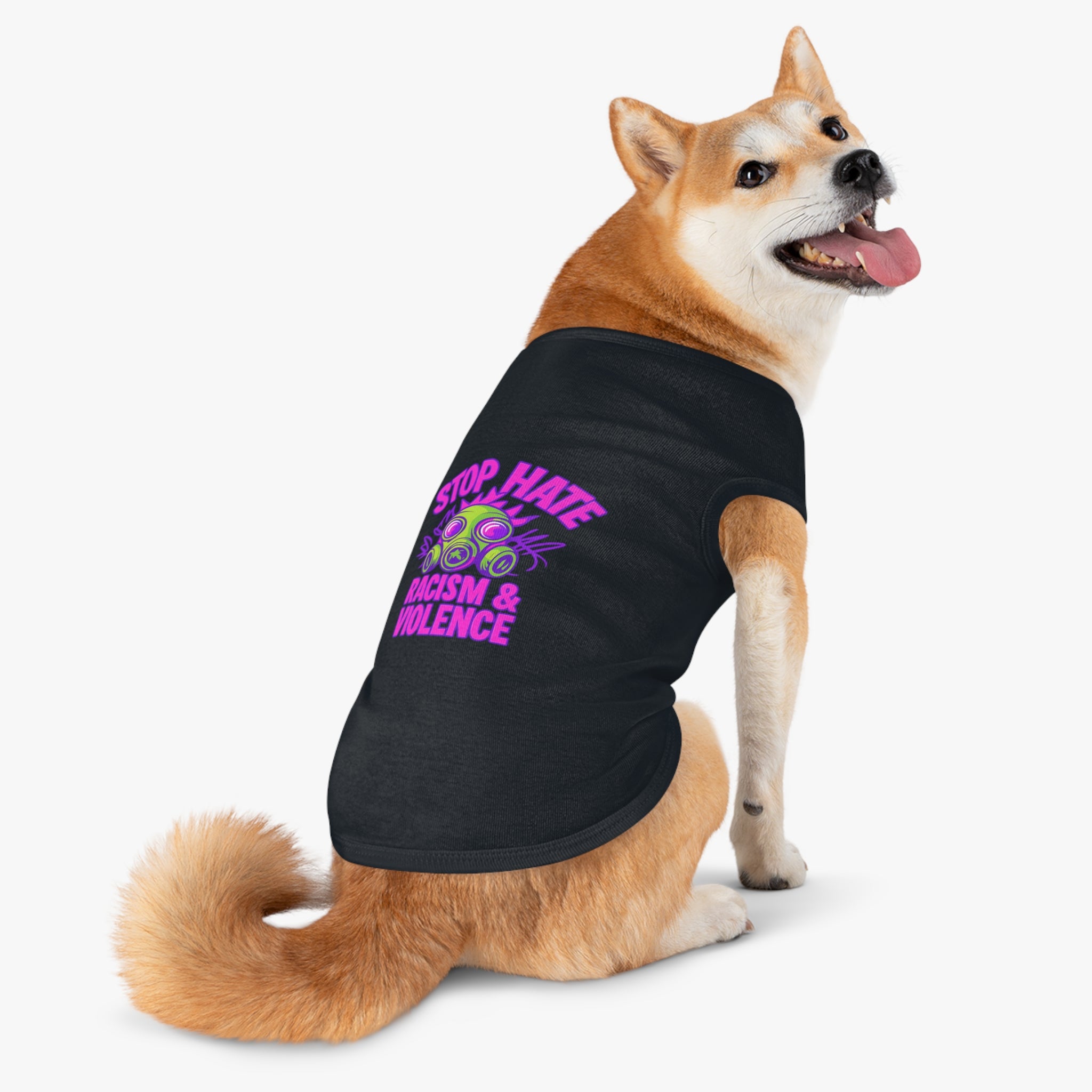 Pet Tank Top — "Stop Hate: Racism & Violence" Neon Gas Mask Anti-Racism Tee for Dogs