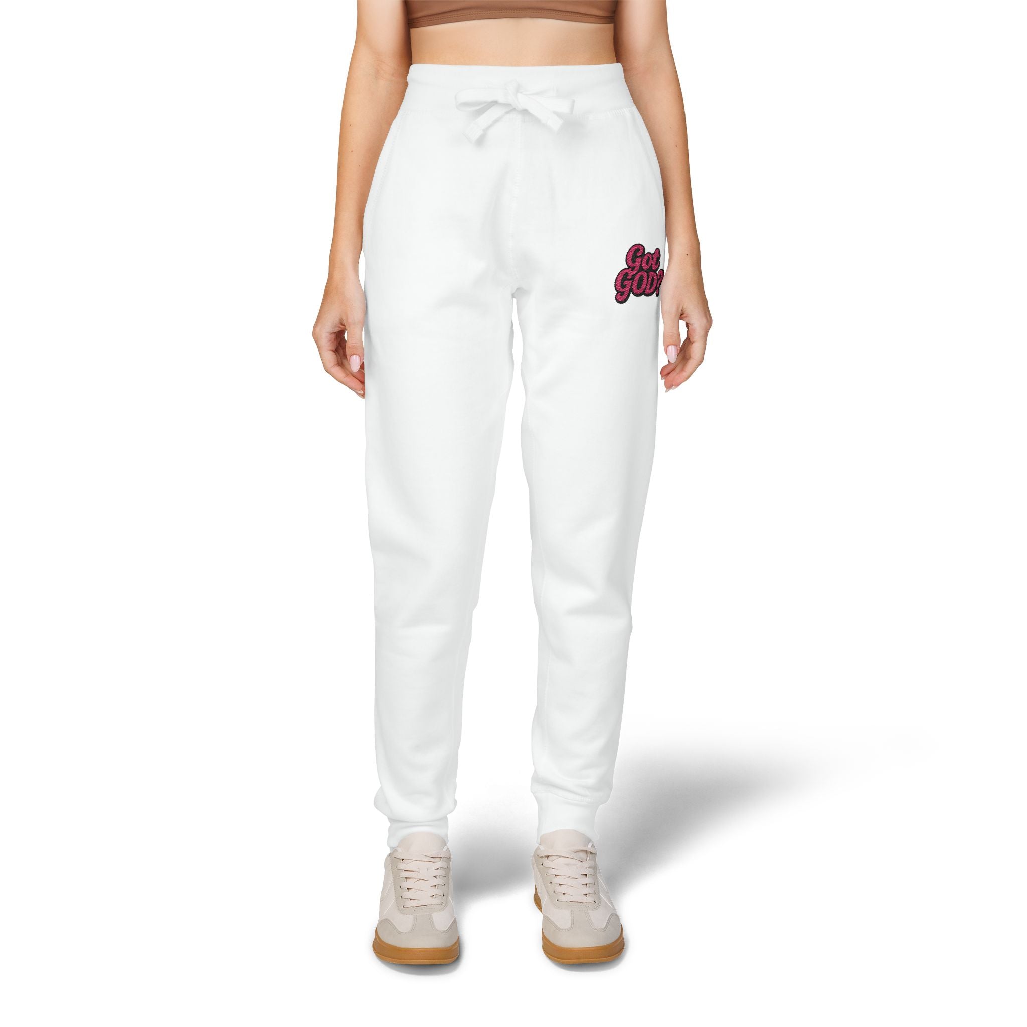Embroidered 'Get Yours' Fleece Sweatpants — Cozy White Joggers