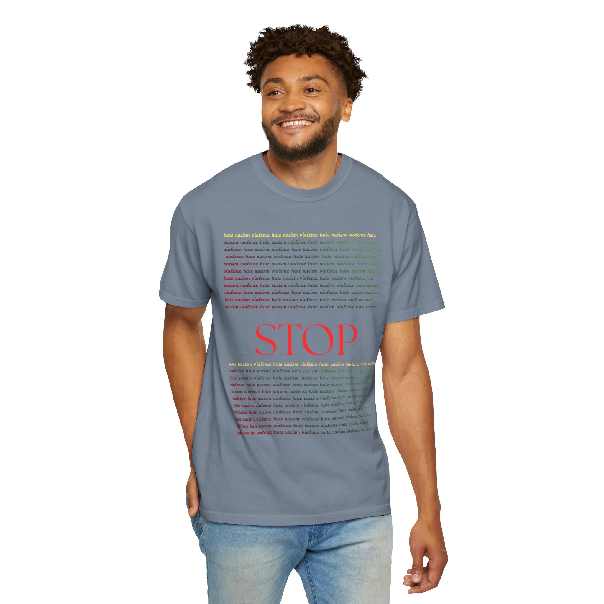 Stop Screen Tee — Black Graphic T-Shirt with Bold RED “STOP” Message