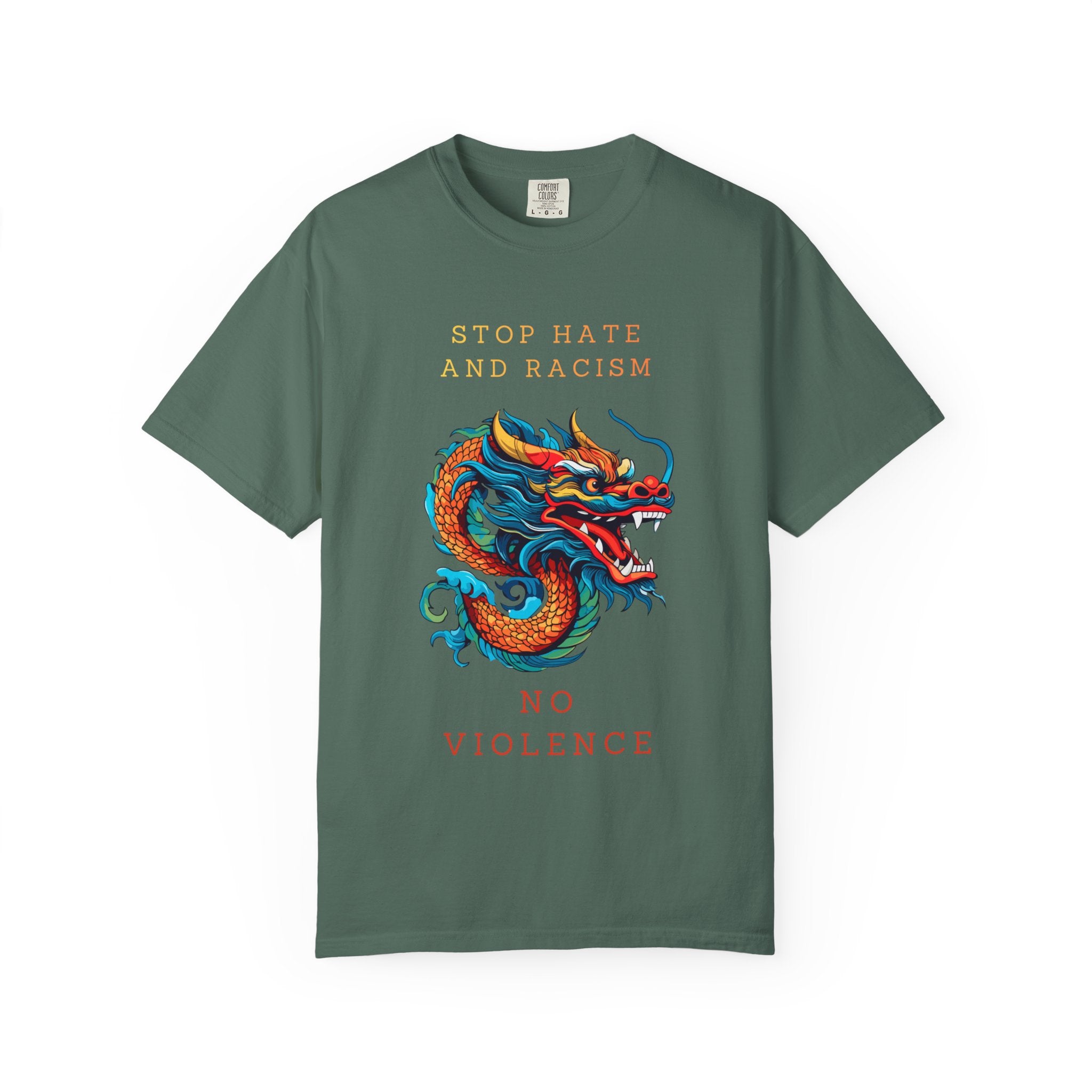 T-Shirt — 'Stop Hate and Racism, No Violence' Dragon Graphic Tee