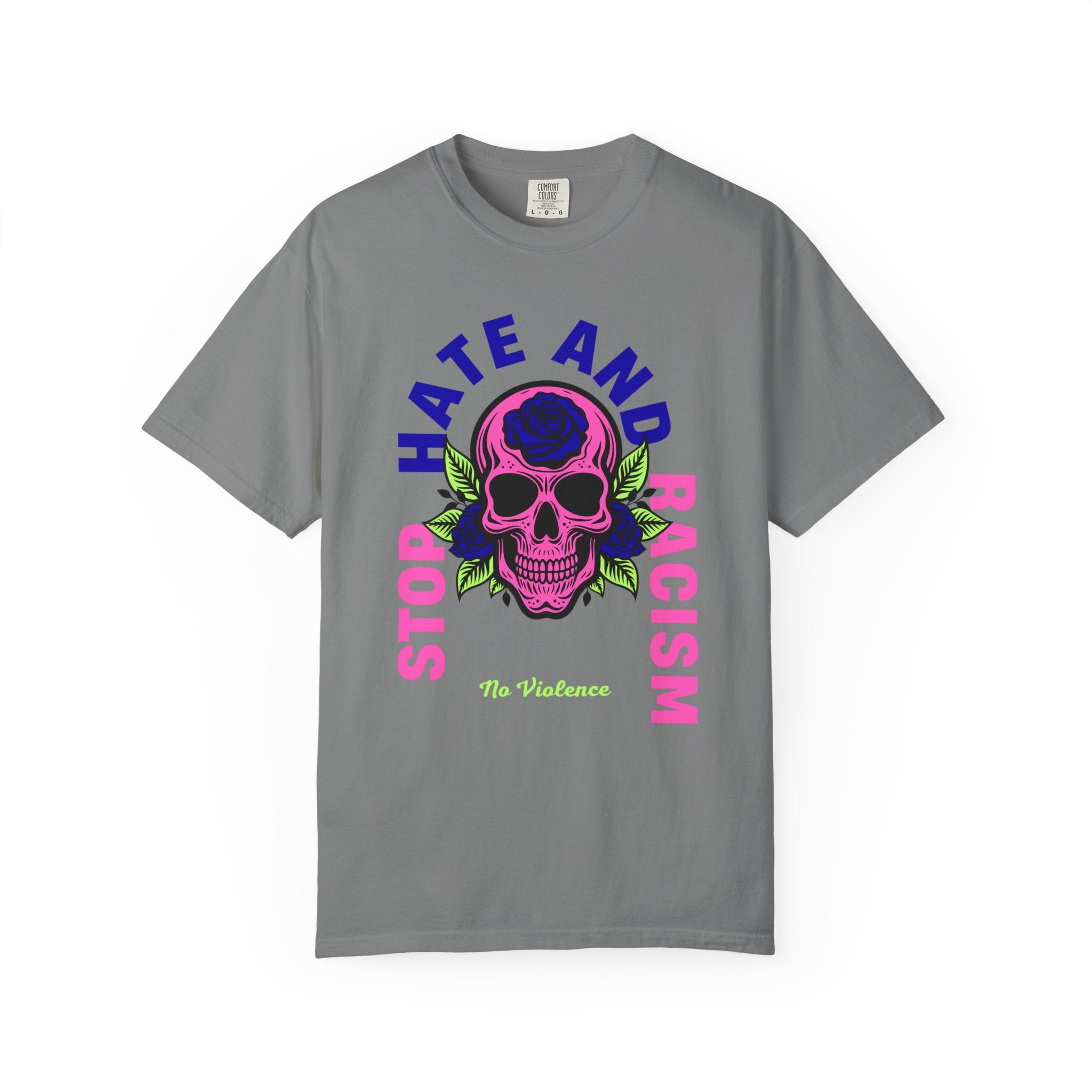 Stop Hate and Racism Skull T-Shirt — Anti-Racism Statement Tee