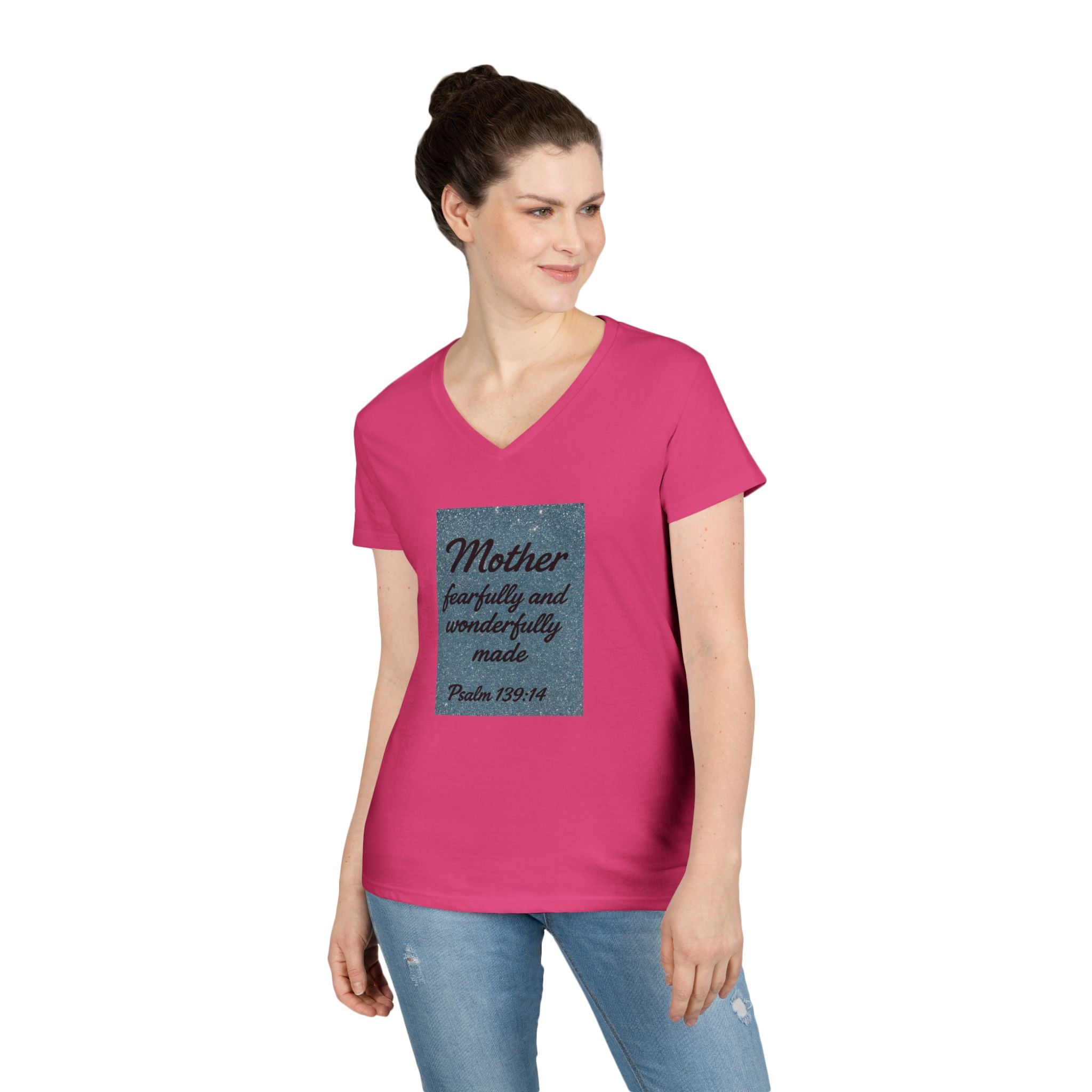Mother 'Fearfully and Wonderfully Made' V‑Neck Tee — Psalm 139:14 Christian Mom Shirt