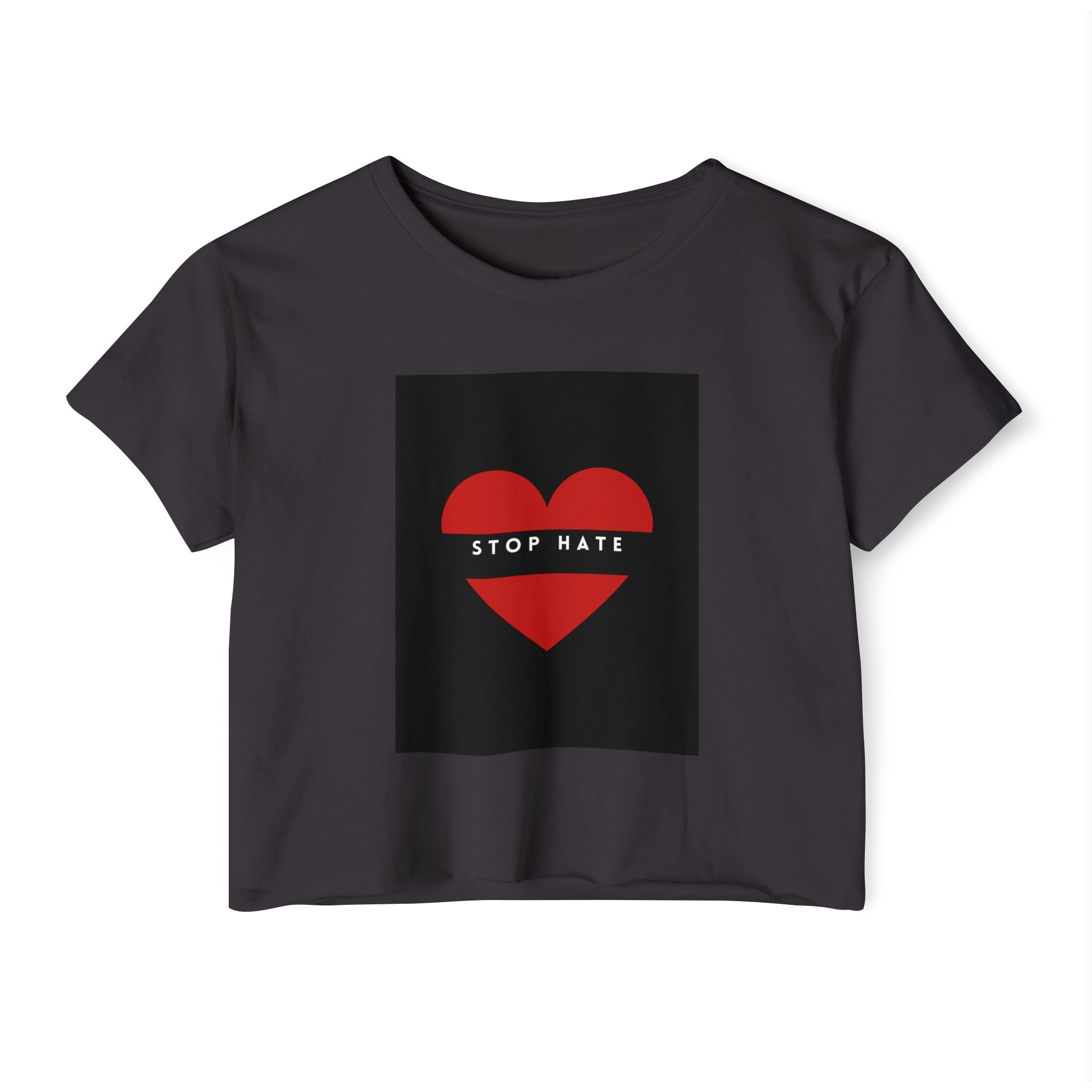 Stop Hate Heart Crop Top — Women's Festival Activist Tee