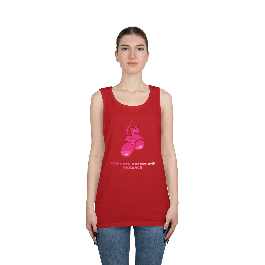 Pink Boxing Gloves Tank Top – “Stop Hate, Racism and Violence” Graphic Tank