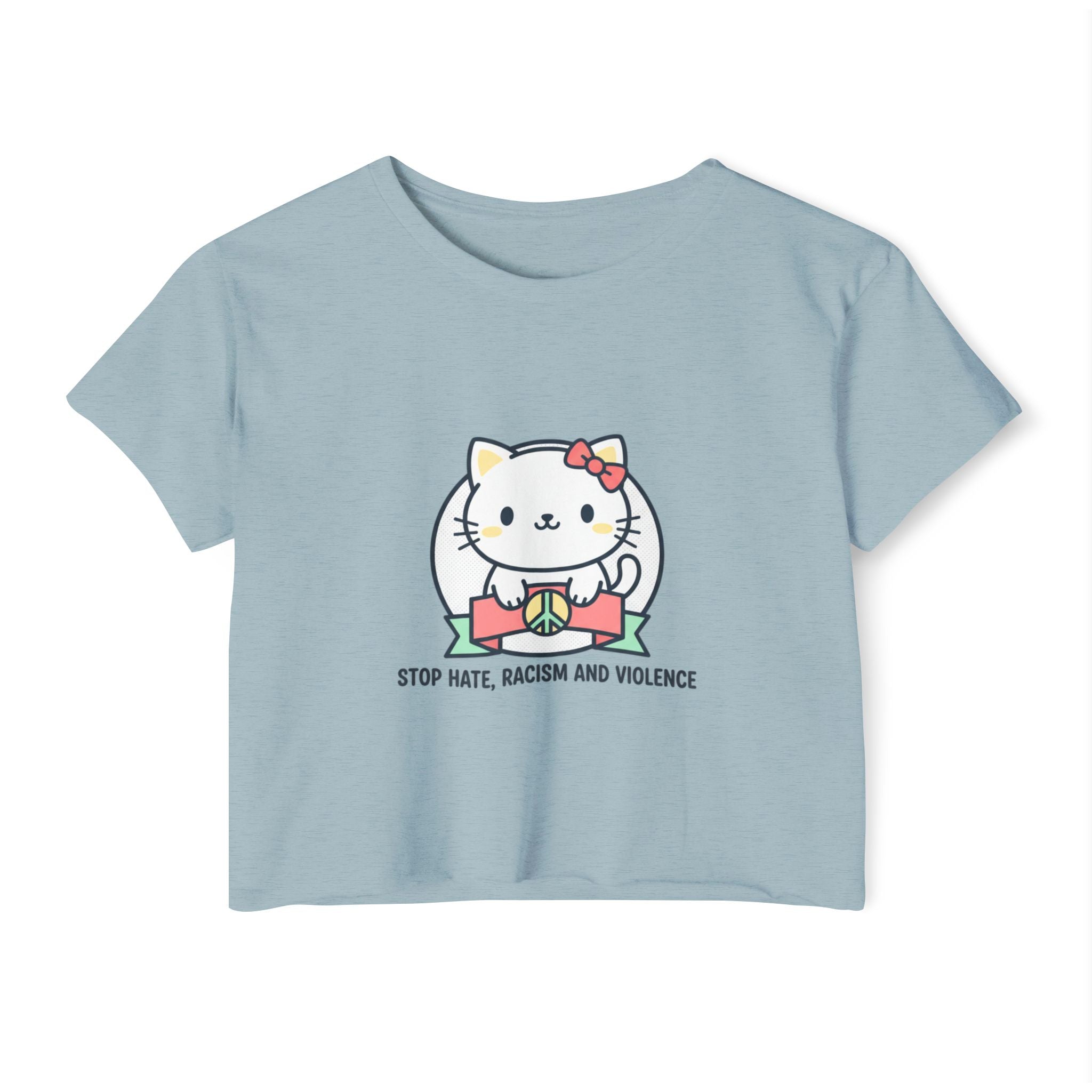 Cute Cat Crop Top — "Stop Hate, Racism and Violence" Festival Tee
