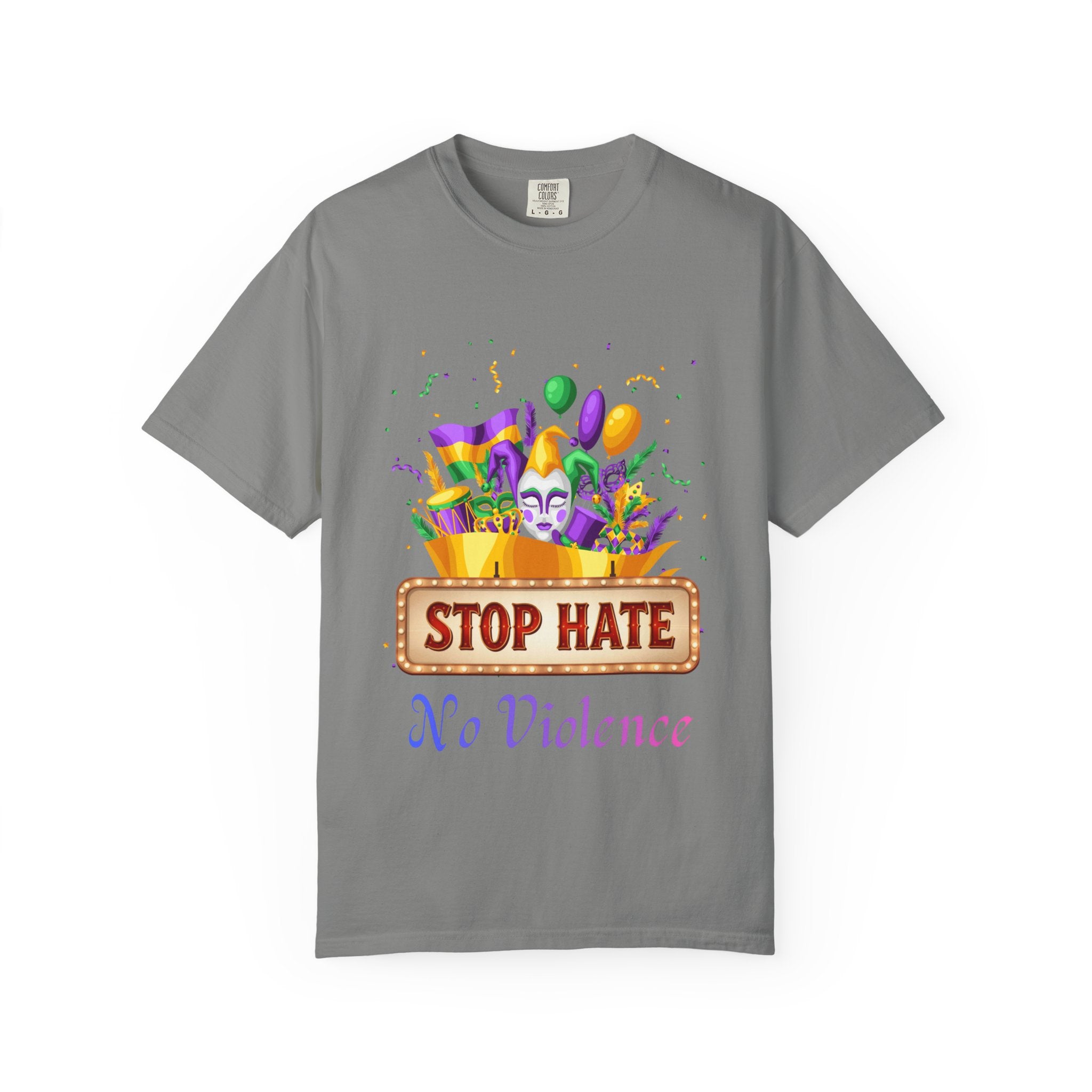 T-Shirt — "Stop Hate, No Violence" Mardi Gras Parade Design