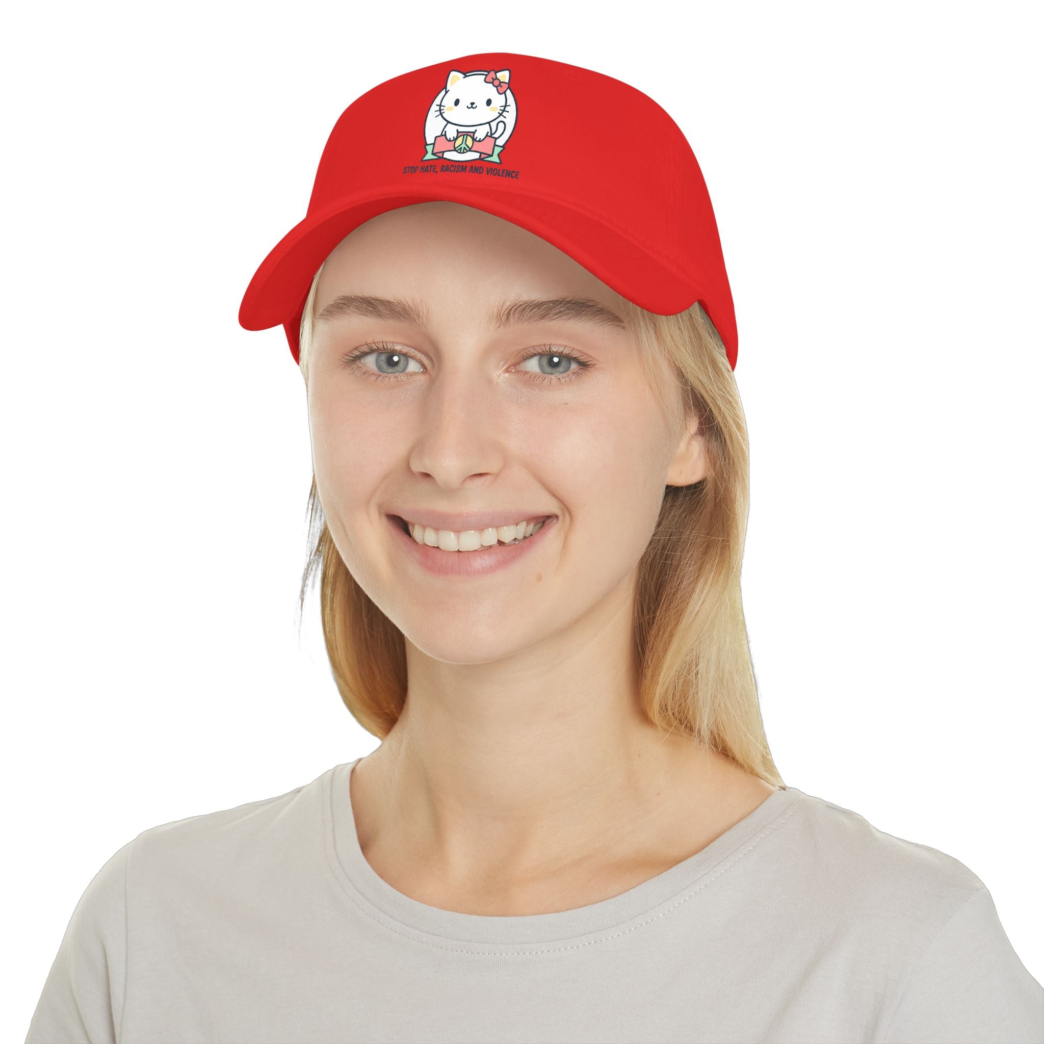 Cute Cat Hat — "Stop Hate, Racism and Violence" Embroidered Baseball Cap