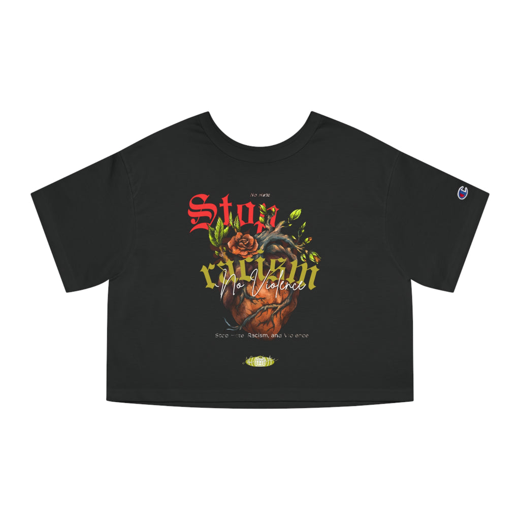 Cropped T-Shirt — Vintage Heart & Bloom Graphic (Stay Wild)