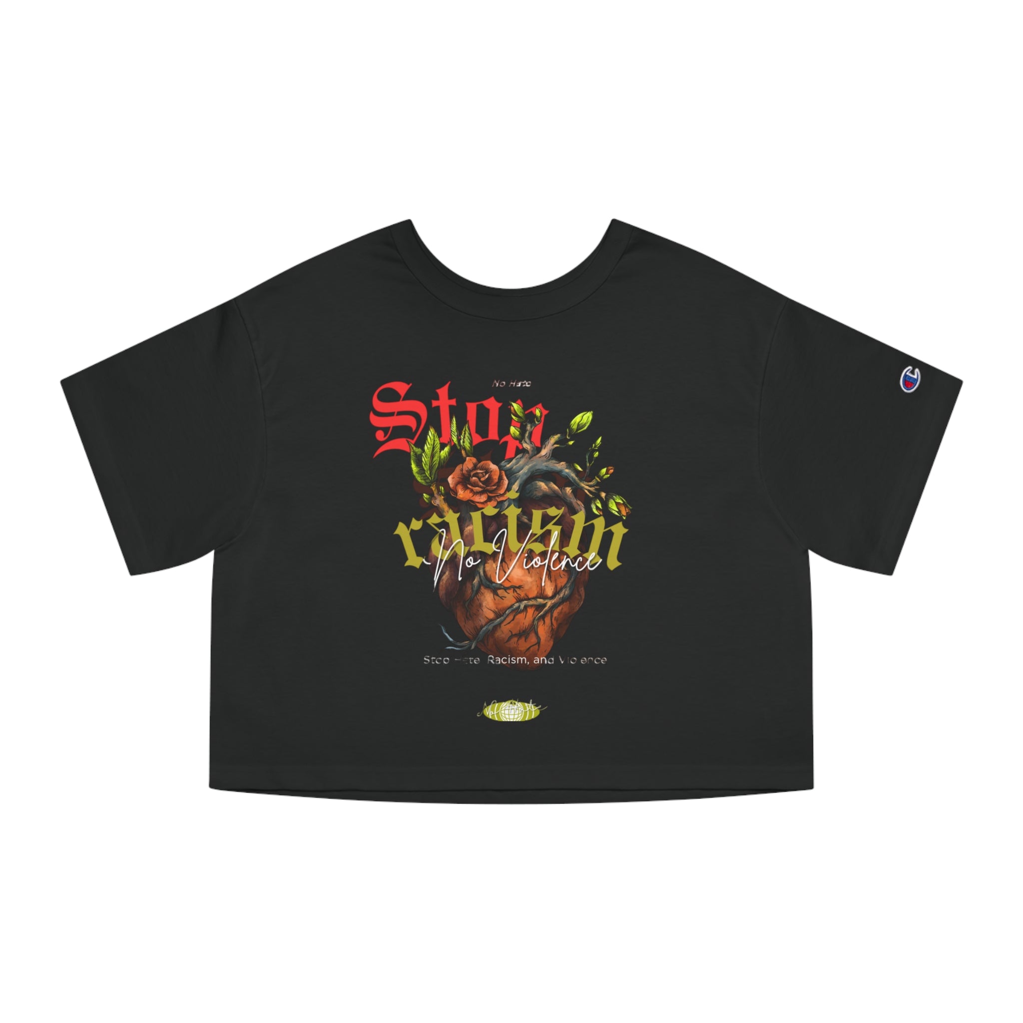 Cropped T-Shirt — Vintage Heart & Bloom Graphic (Stay Wild)