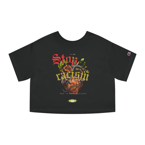 Cropped T-Shirt — Vintage Heart & Bloom Graphic (Stay Wild)