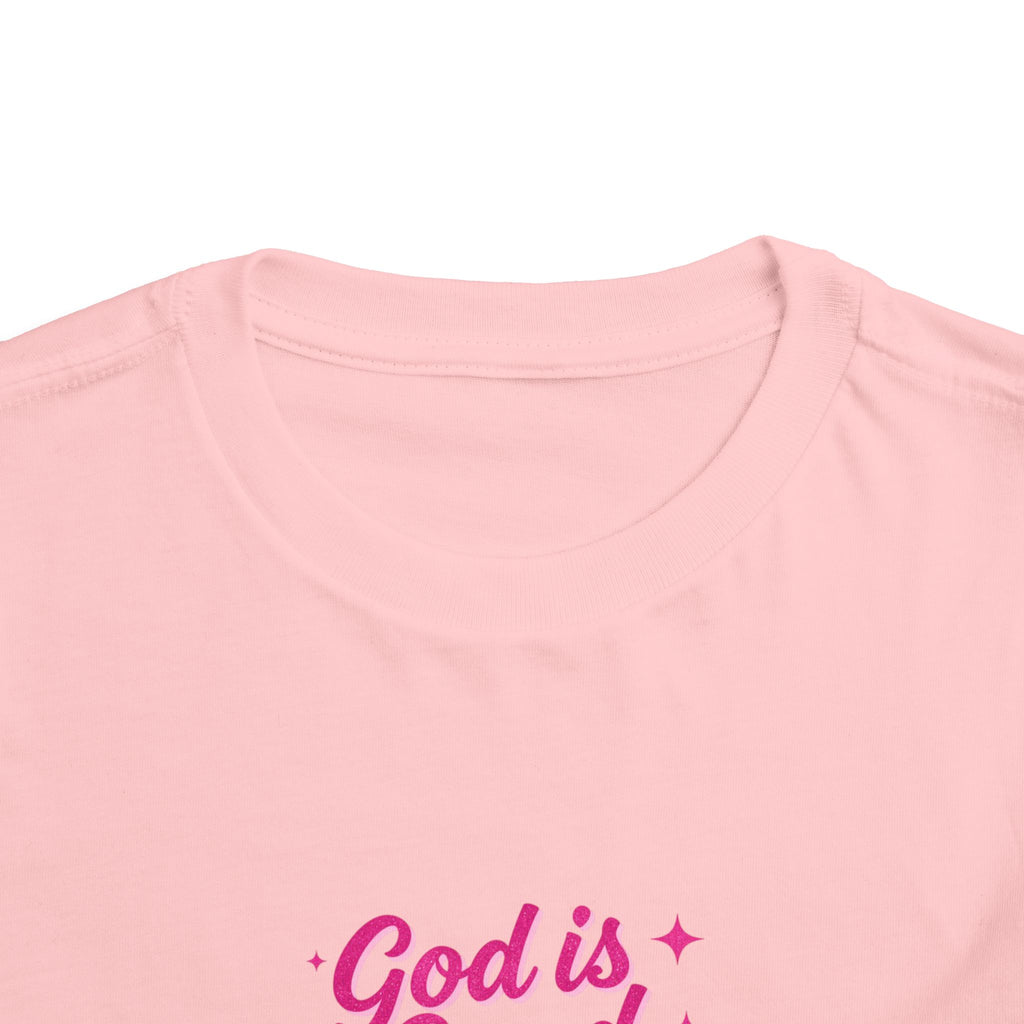 Toddler Tee – "God is Good Time" Pink Script Christian Kids Shirt