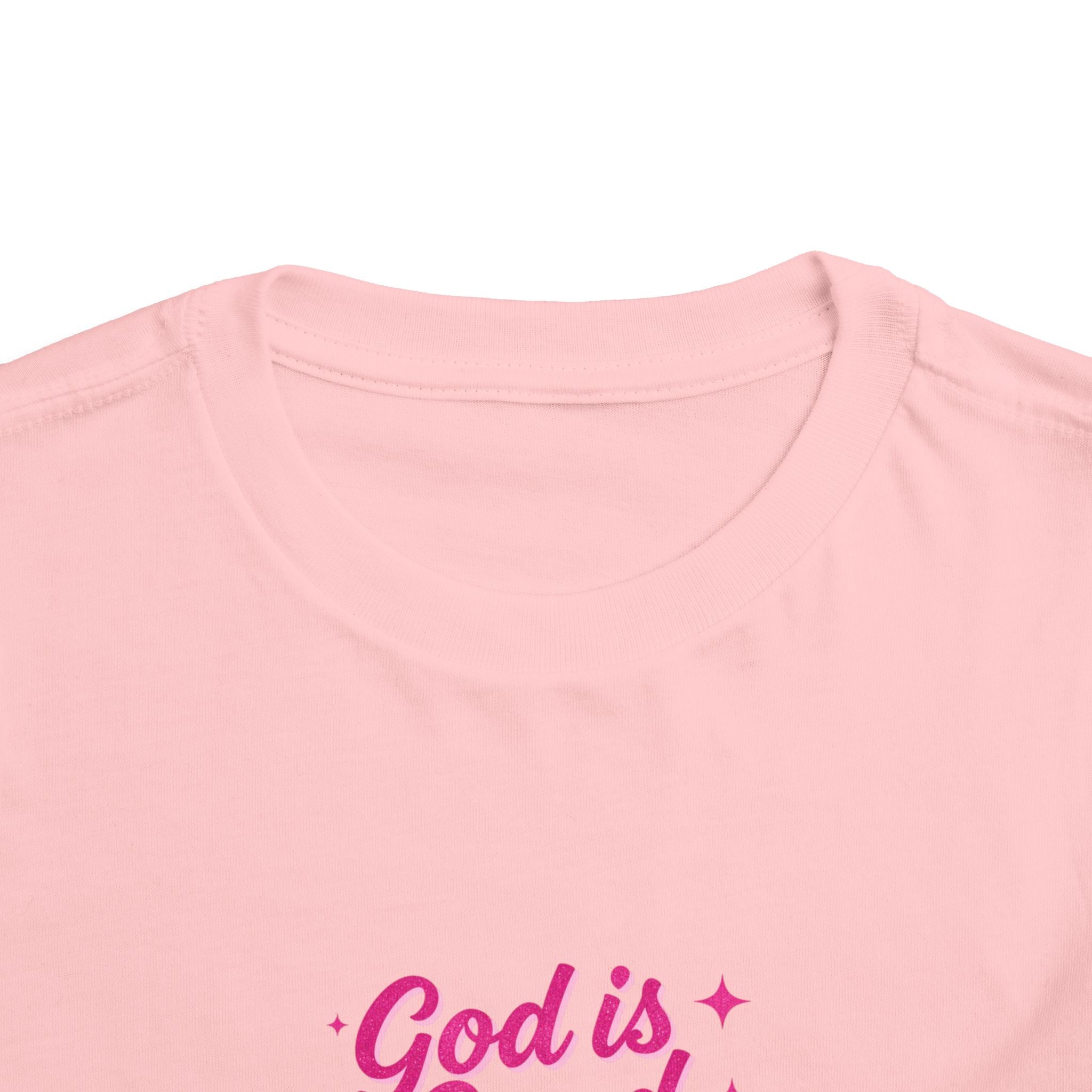 Toddler Tee – "God is Good Time" Pink Script Christian Kids Shirt