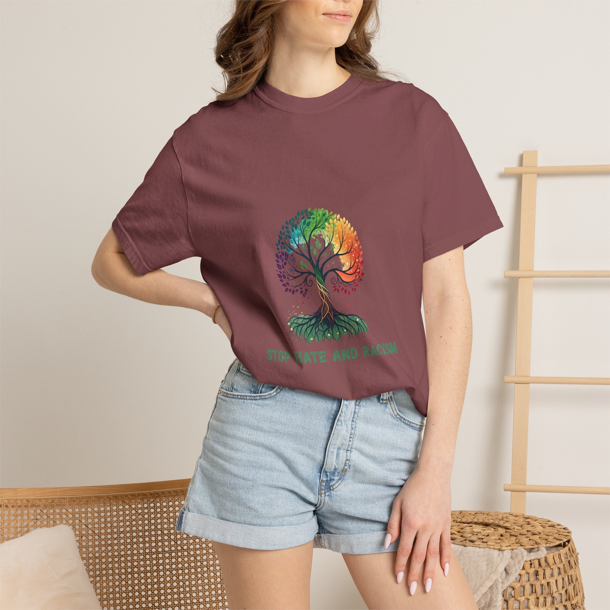 Stop Hate and Racism Tree T-Shirt — Rainbow Unity Tee