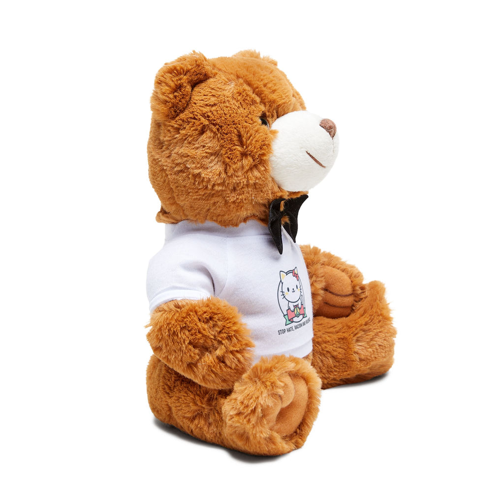 Plush Teddy Bear with Cute Printed T‑Shirt – Soft Brown Stuffed Animal Gift