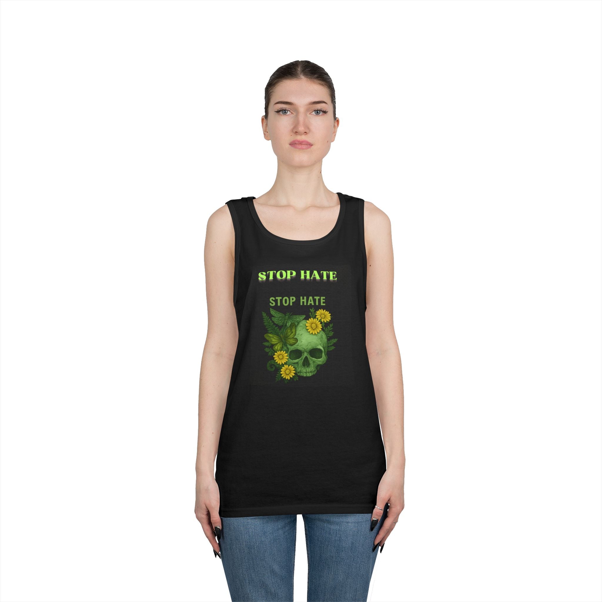 Stop Hate Floral Skull Tank Top — Anti-Hate Graphic Tank