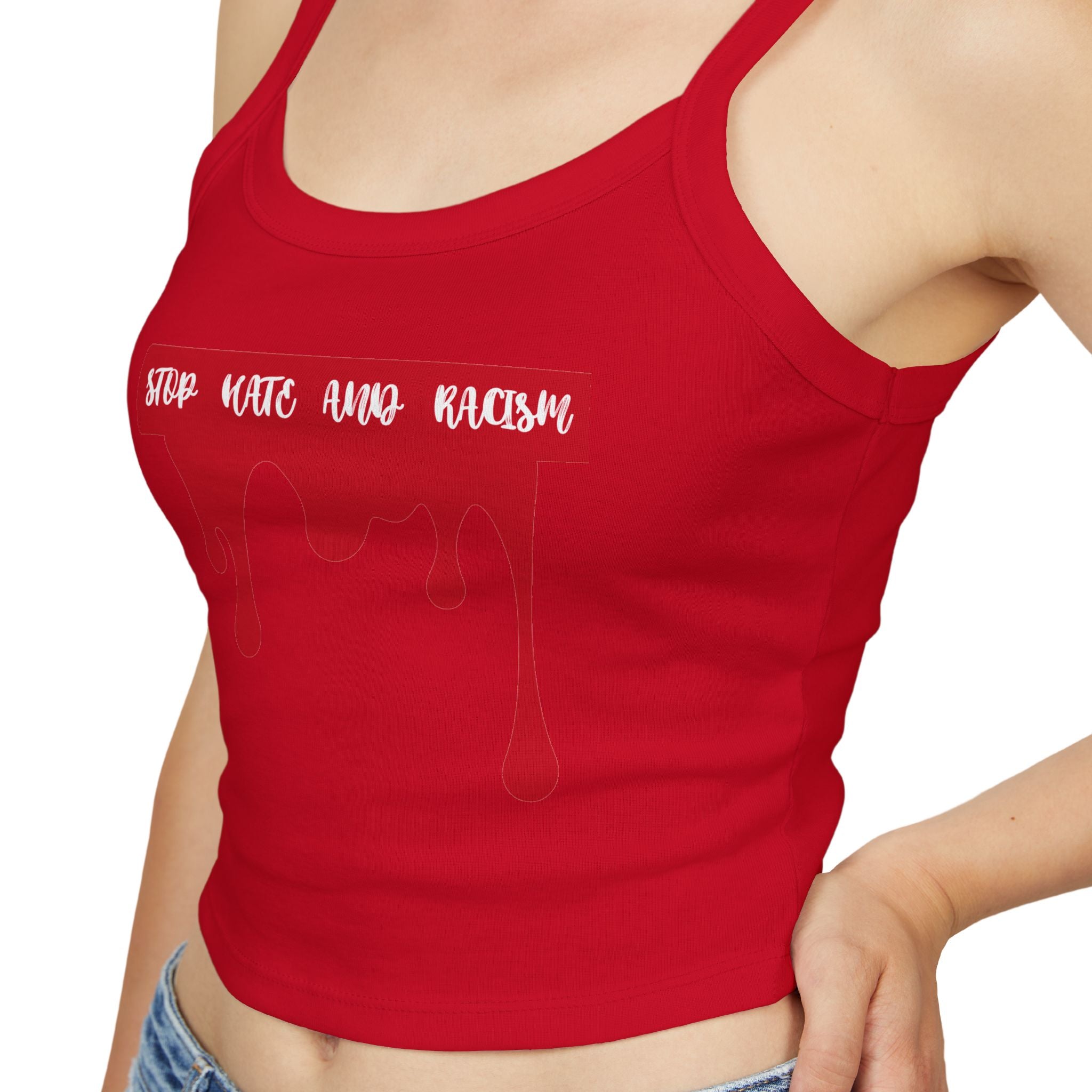 Stop Hate And Racism Spaghetti Strap Tank Top — Anti-Racism Graphic Crop